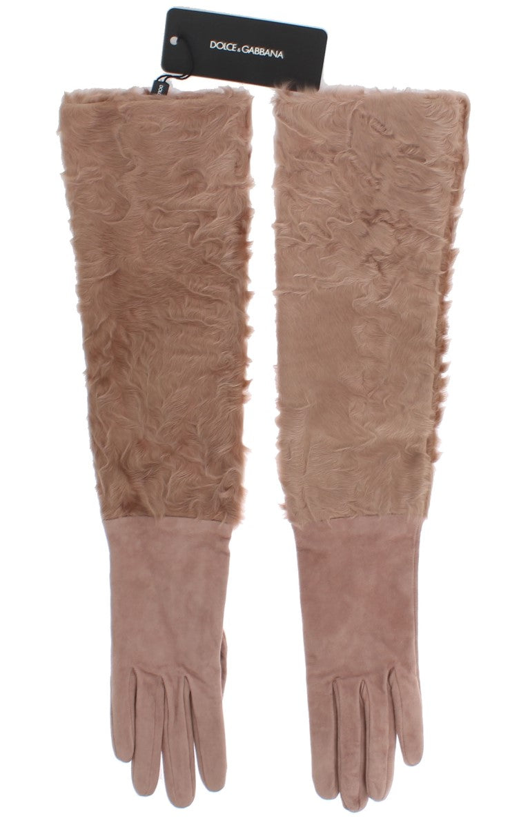 Gants de coude en daim beige et fourrure Xiangao Dolce & Gabbana