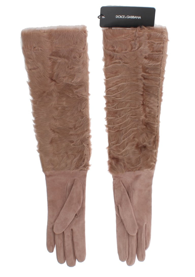 Gants de coude en daim beige et fourrure Xiangao Dolce & Gabbana