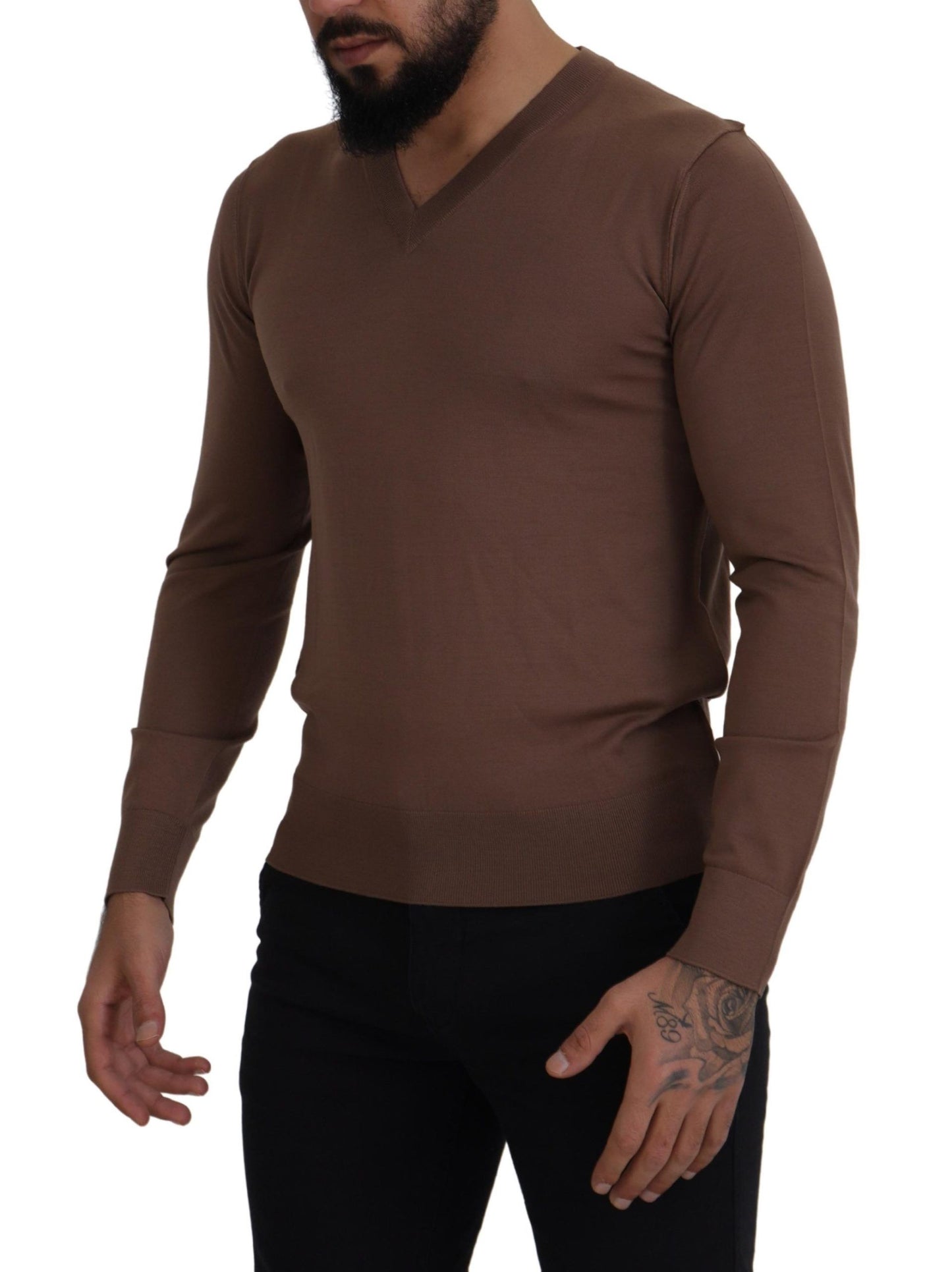 Pull en laine marron à col en V pour homme de Dolce & Gabbana