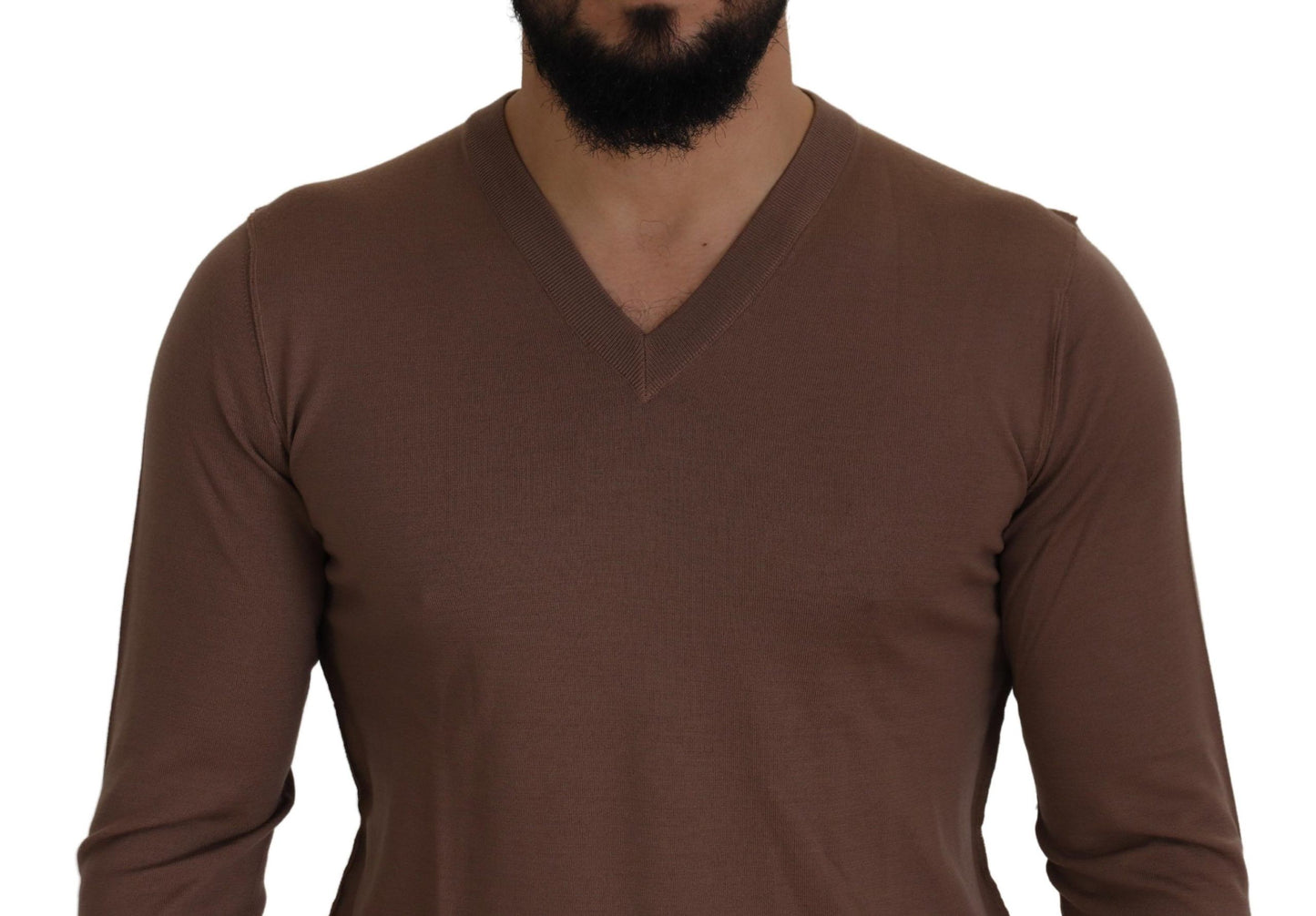 Pull en laine marron à col en V pour homme de Dolce & Gabbana