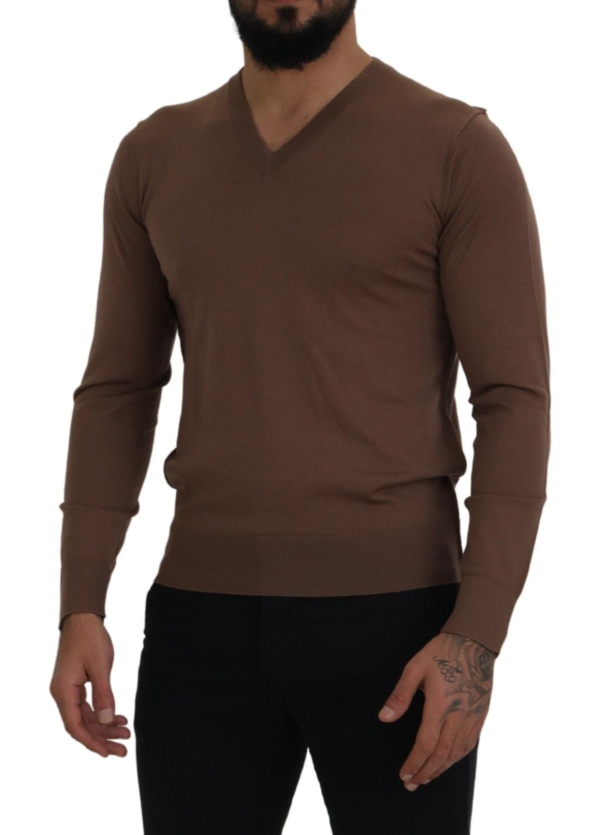 Pull en laine marron à col en V pour homme de Dolce & Gabbana