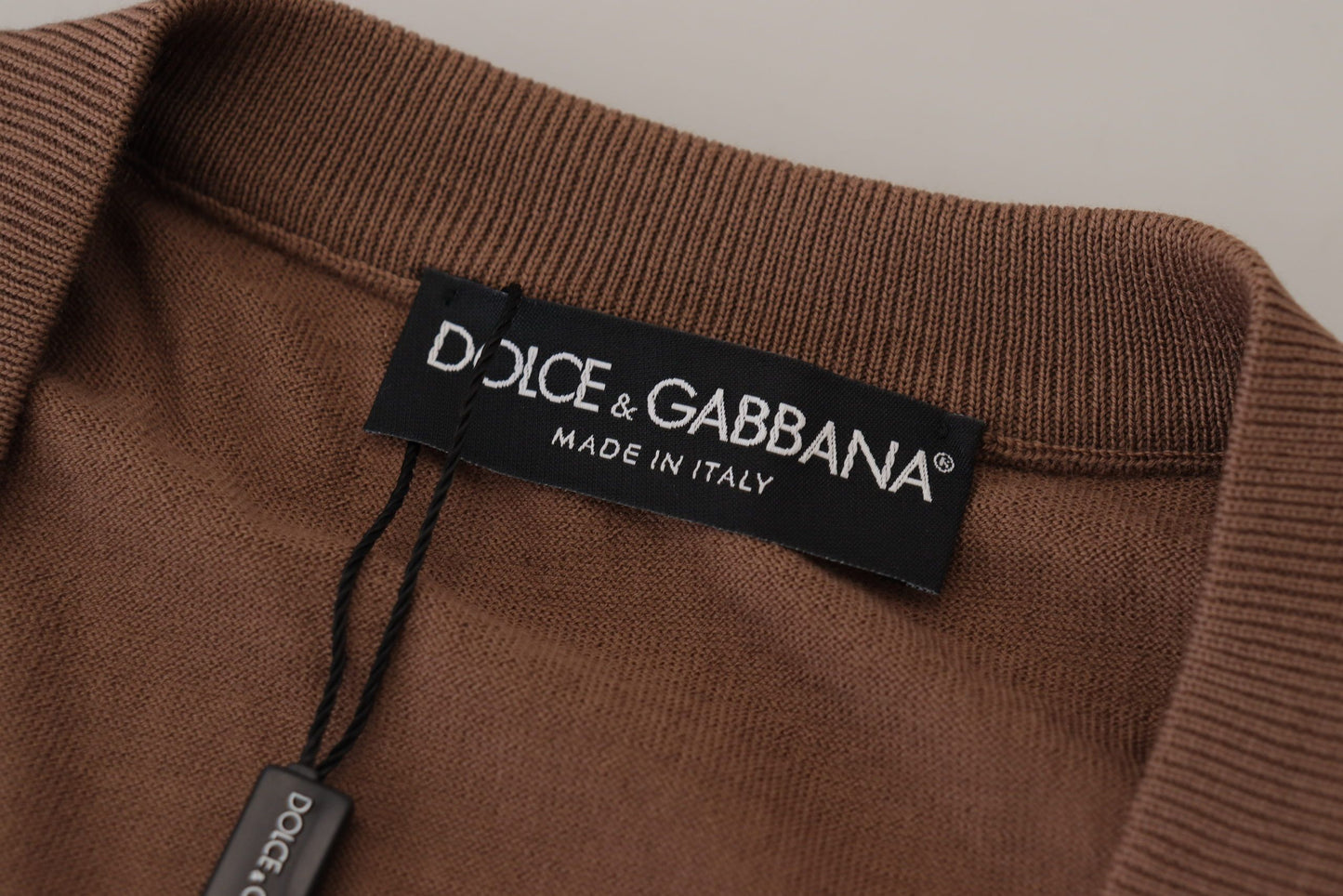 Pull en laine marron à col en V pour homme de Dolce & Gabbana