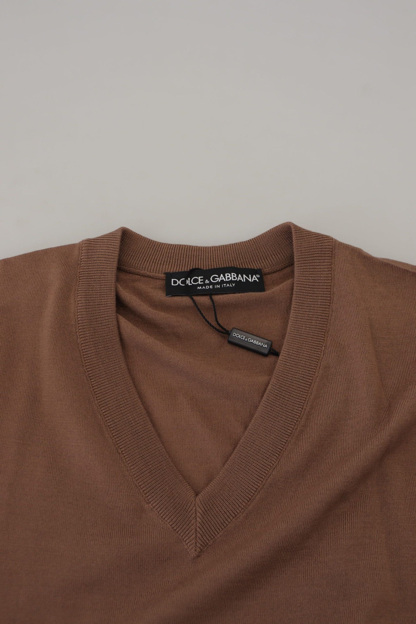 Pull en laine marron à col en V pour homme de Dolce & Gabbana