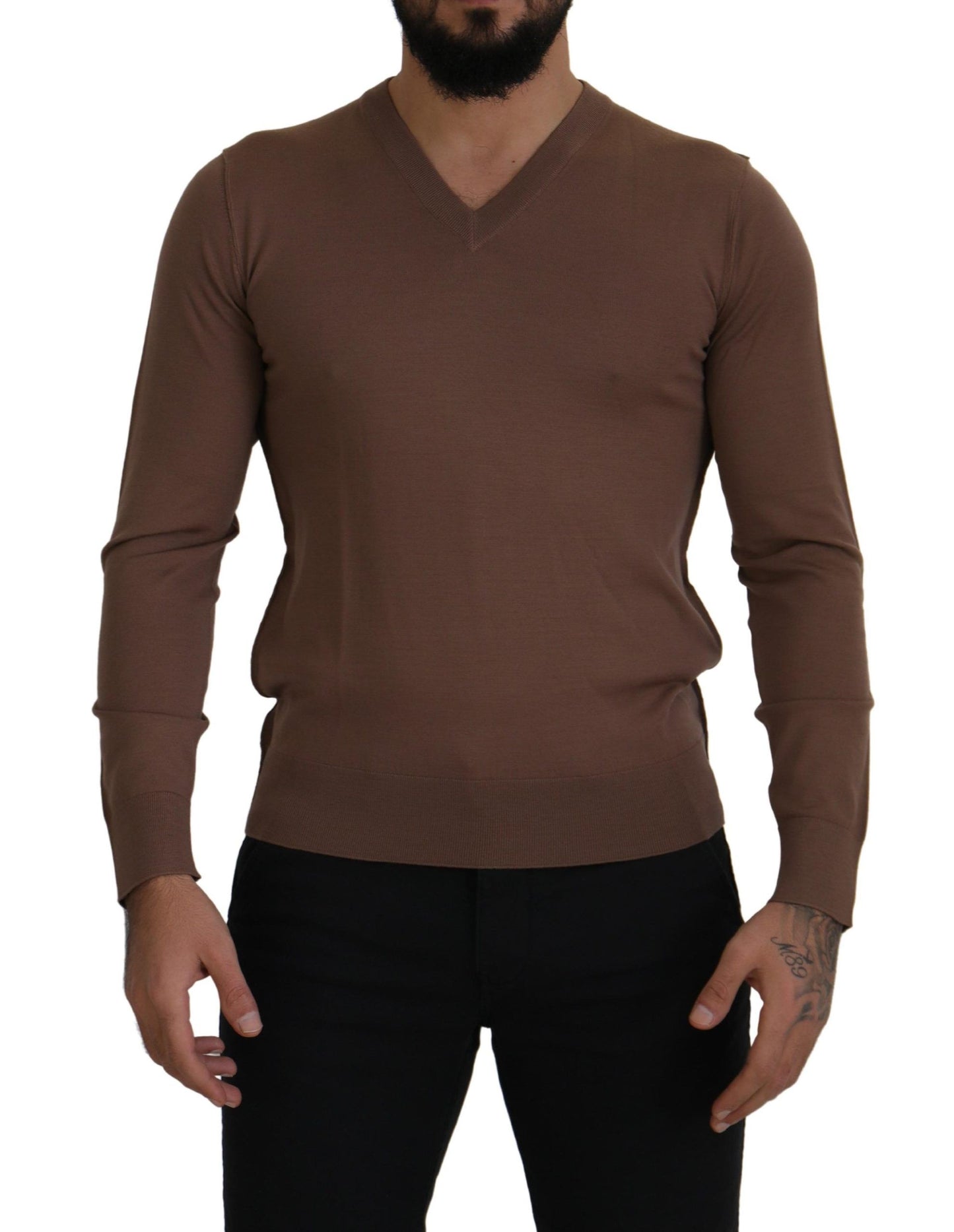 Pull en laine marron à col en V pour homme de Dolce & Gabbana