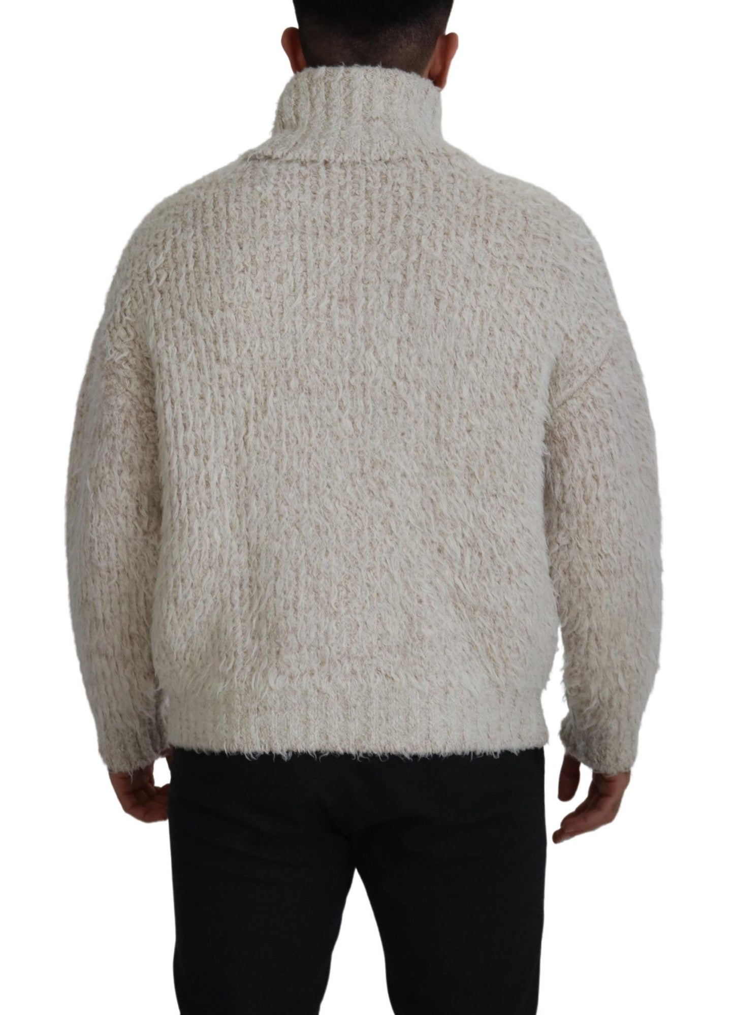 Pull en laine à col montant en tricot crème de Dolce & Gabbana