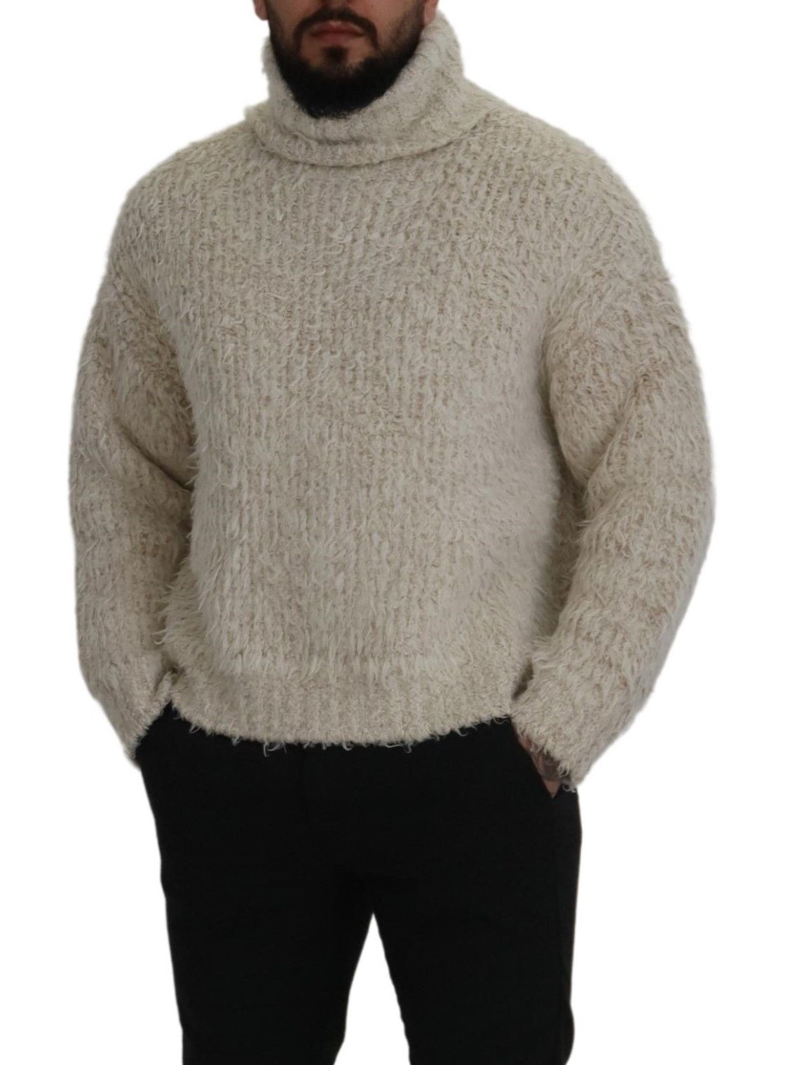 Pull en laine à col montant en tricot crème de Dolce & Gabbana