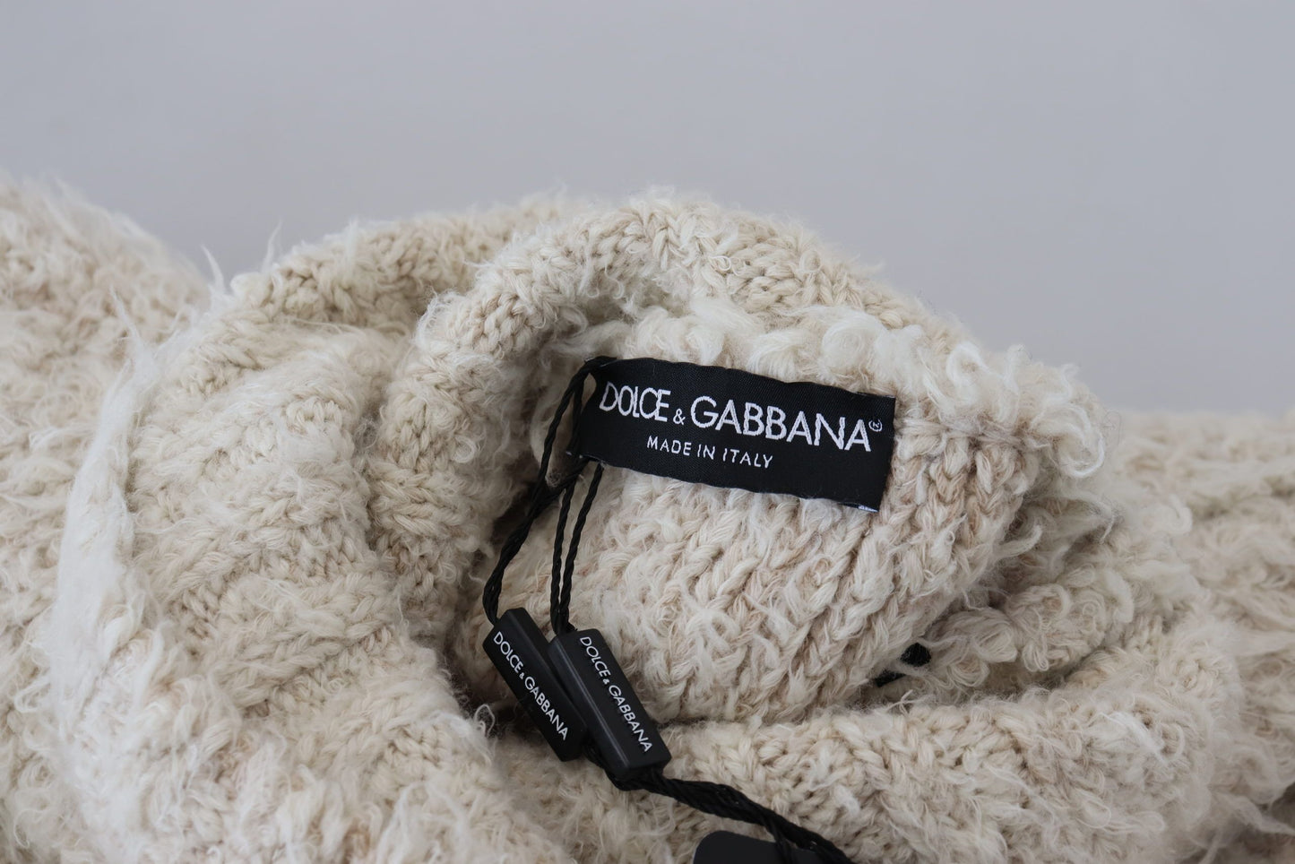 Pull en laine à col montant en tricot crème de Dolce & Gabbana