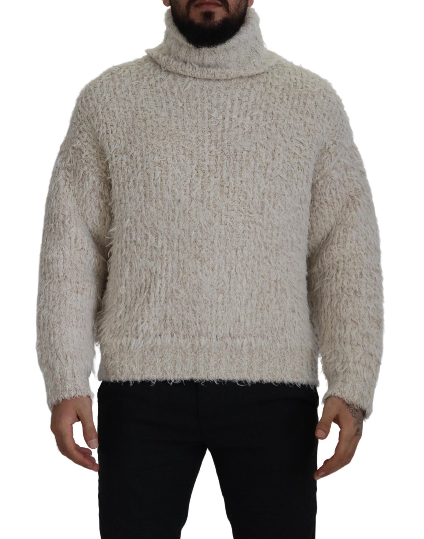Pull en laine à col montant en tricot crème de Dolce & Gabbana