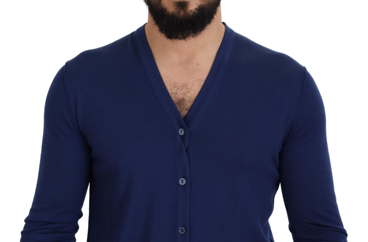 Cardigan en laine bleu à col en V et boutons de Dolce & Gabbana