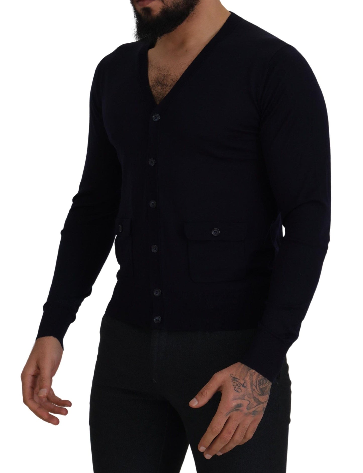 Cardigan en laine bleu STAFF de Dolce & Gabbana