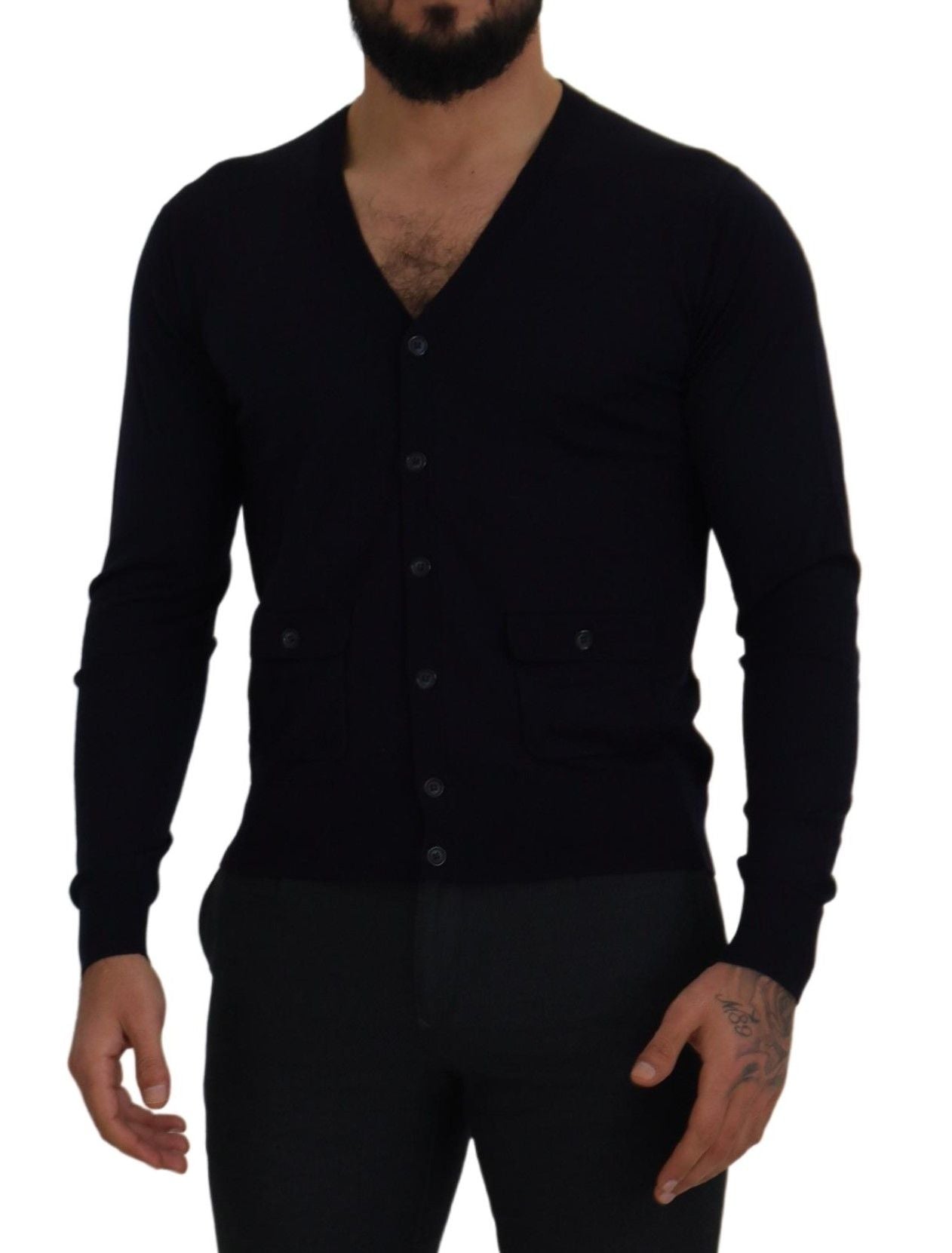 Cardigan en laine bleu STAFF de Dolce & Gabbana