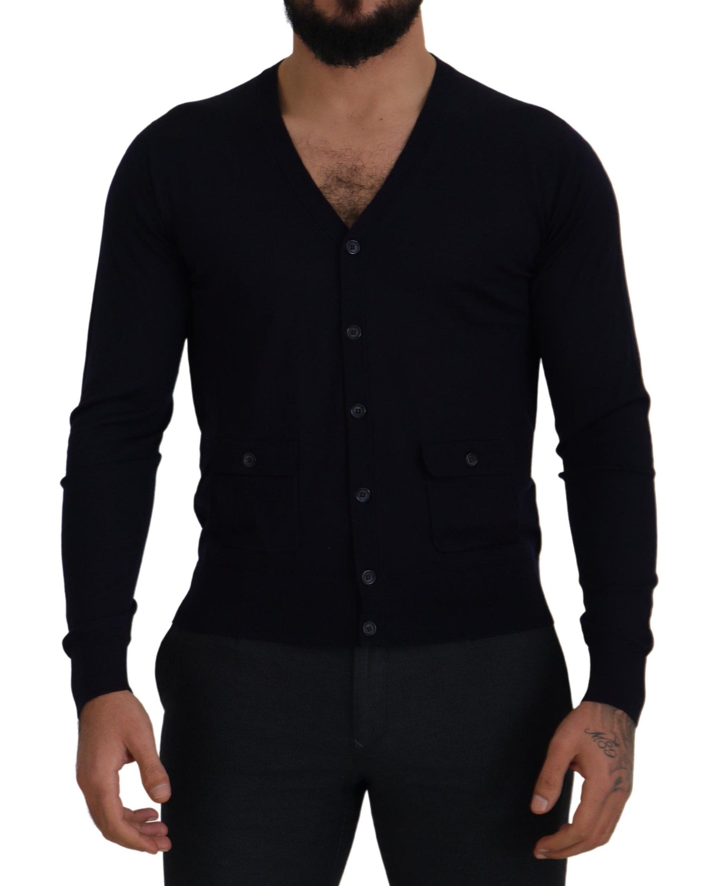 Cardigan en laine bleu STAFF de Dolce & Gabbana
