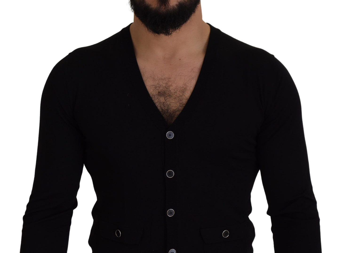 Cardigan en laine noire à boutons de Dolce & Gabbana