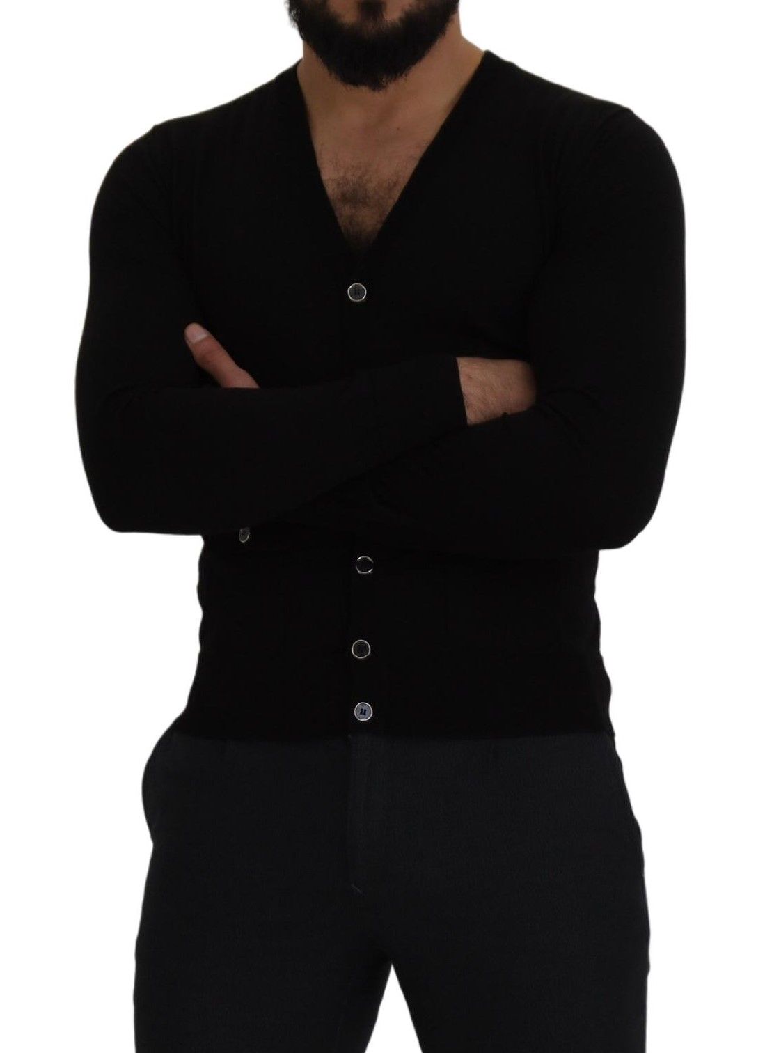 Cardigan en laine noire à boutons de Dolce & Gabbana