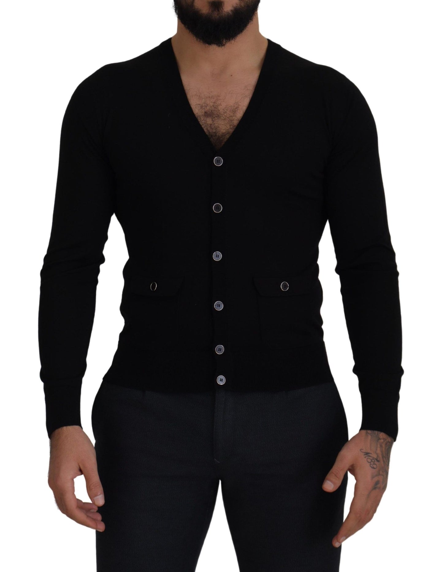 Cardigan en laine noire à boutons de Dolce & Gabbana