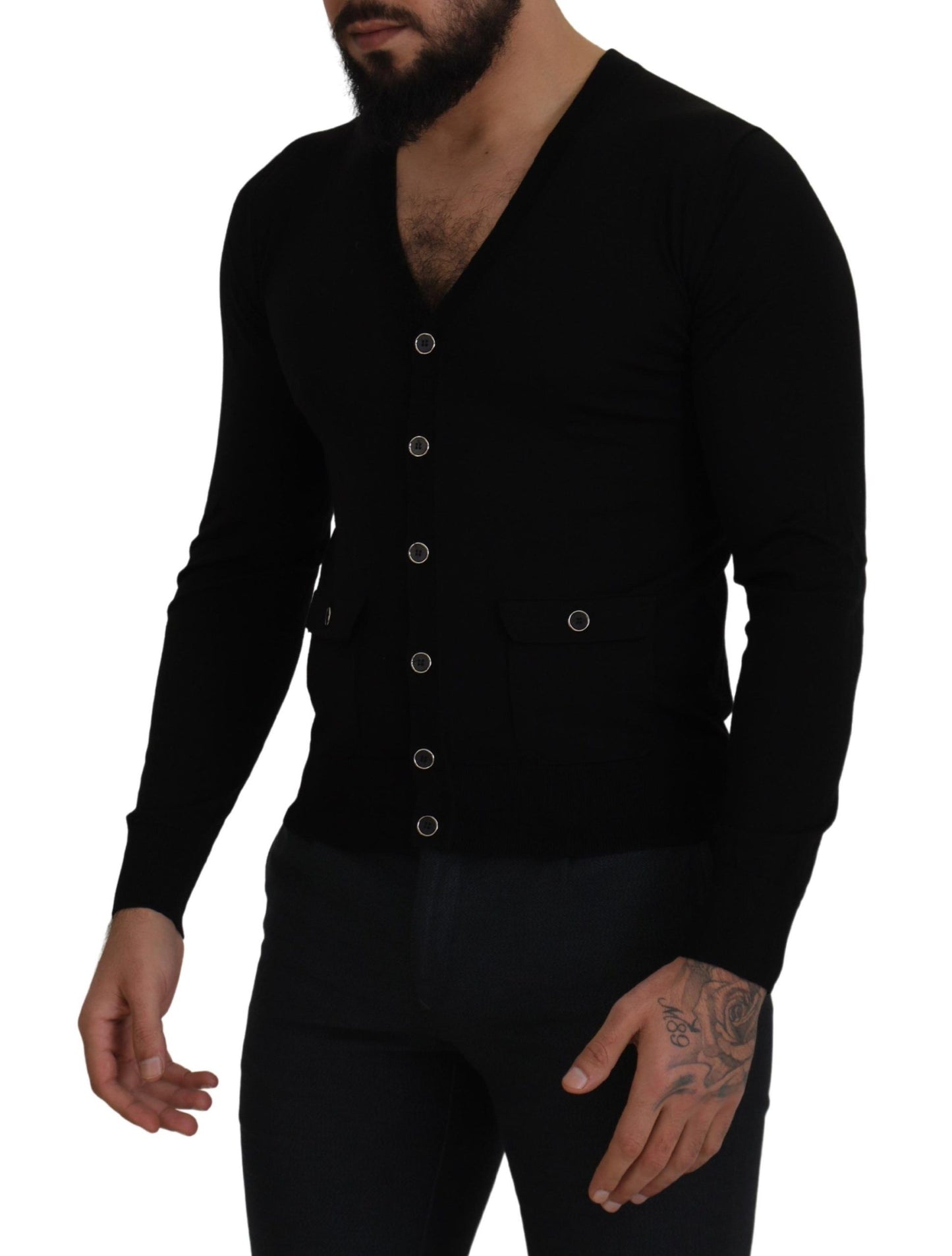 Cardigan en laine noire à boutons de Dolce & Gabbana