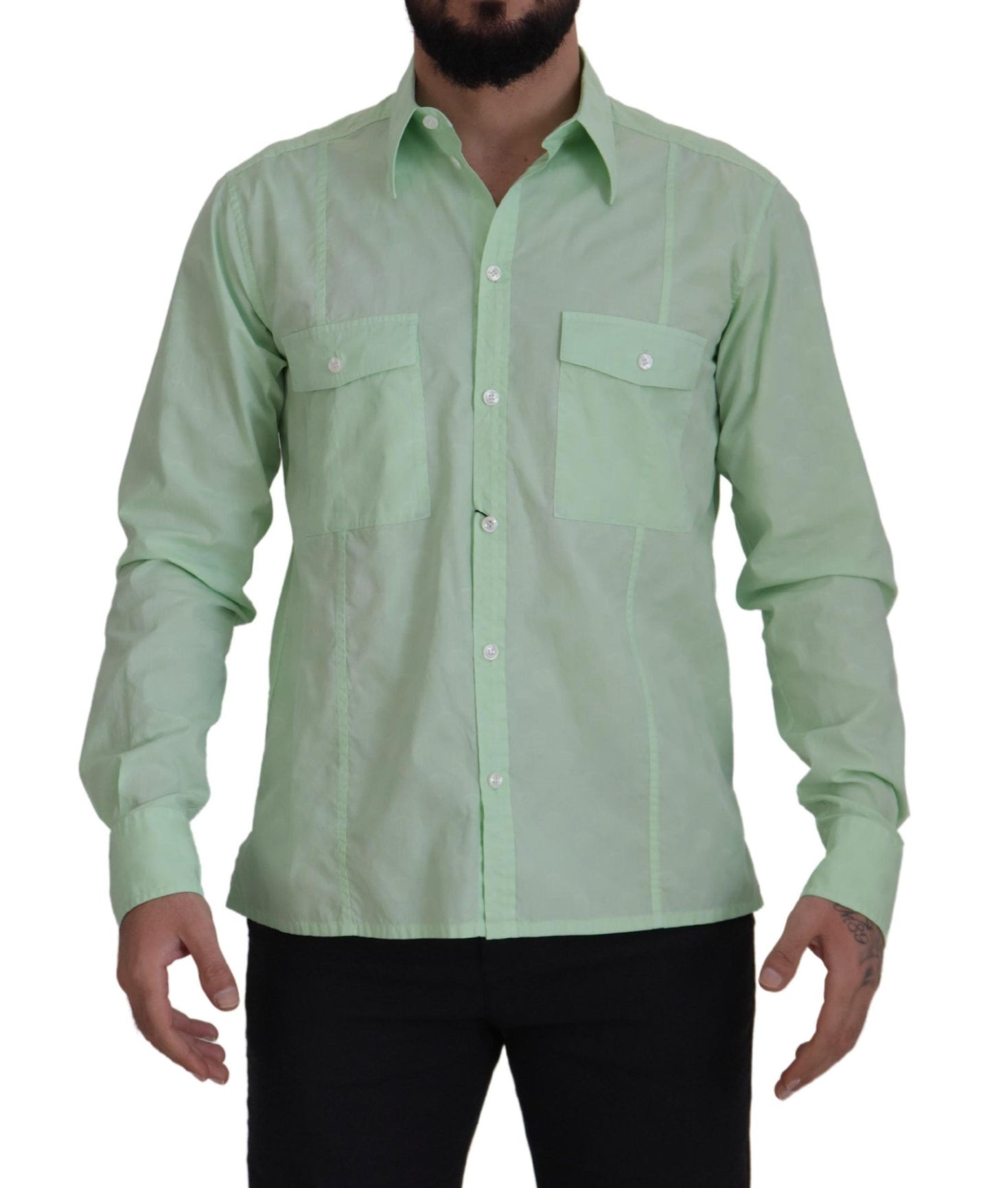 Chemise à manches longues et boutons en vert menthe de Dolce & Gabbana