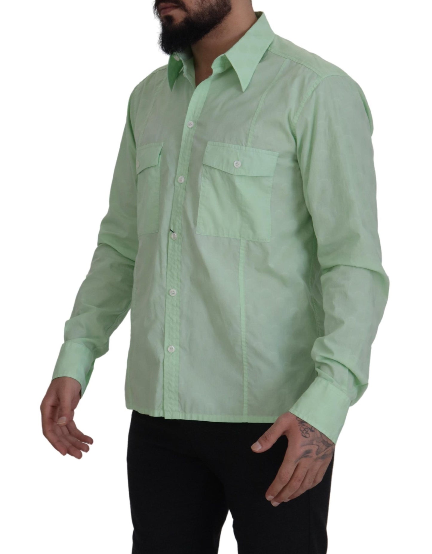 Chemise à manches longues et boutons en vert menthe de Dolce & Gabbana