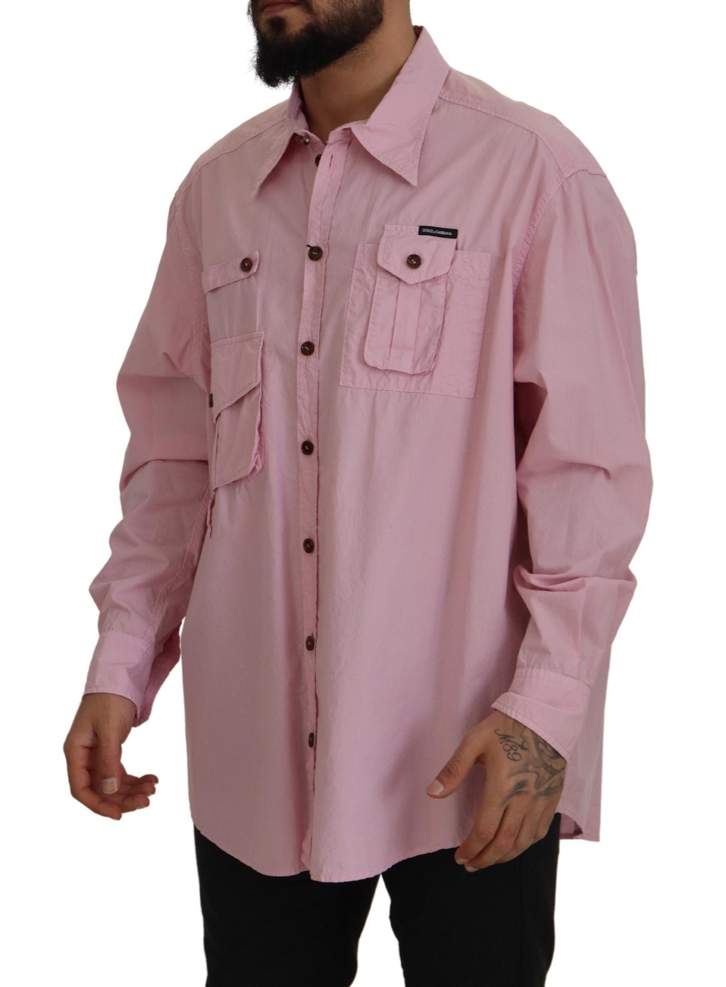 Chemise à manches longues, boutonnée, rose, décontractée de Dolce & Gabbana
