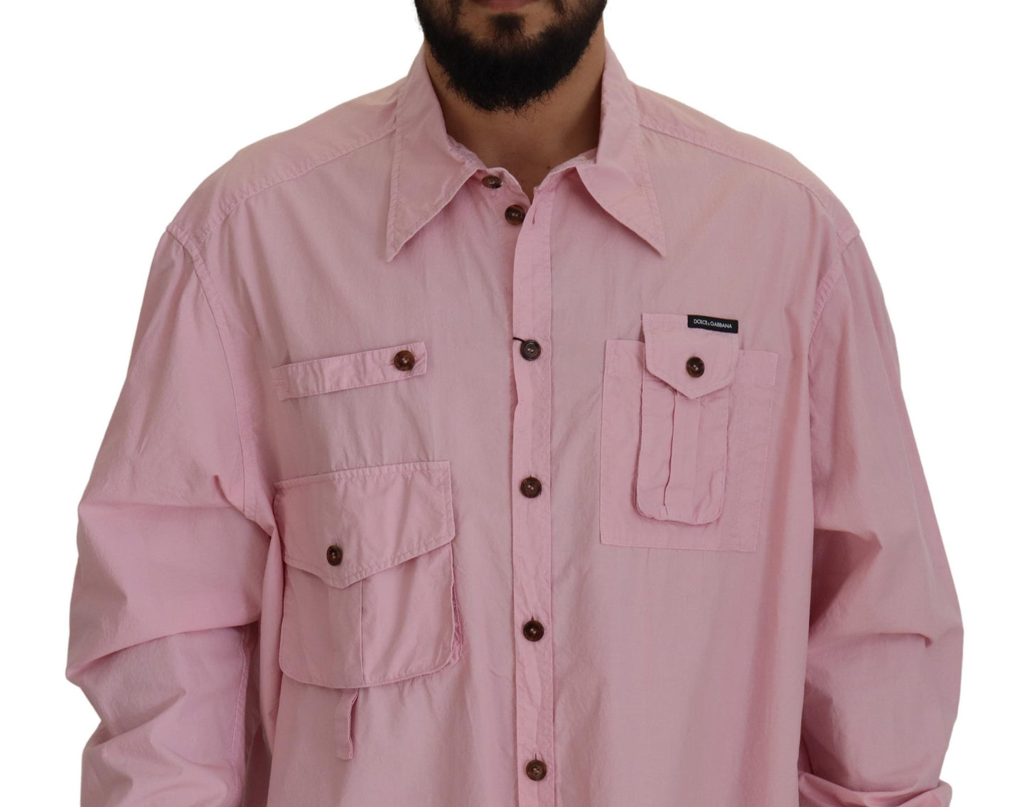 Chemise à manches longues, boutonnée, rose, décontractée de Dolce & Gabbana
