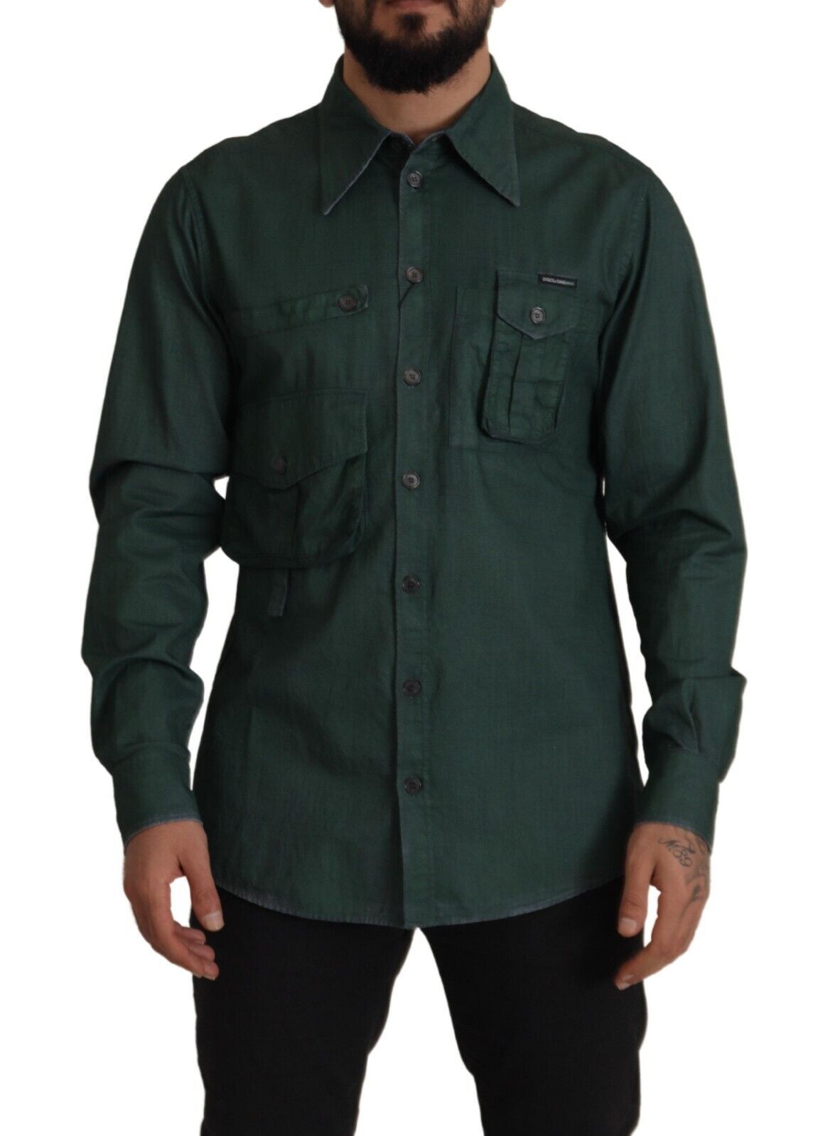 Chemise à manches longues à boutons en vert foncé de Dolce & Gabbana