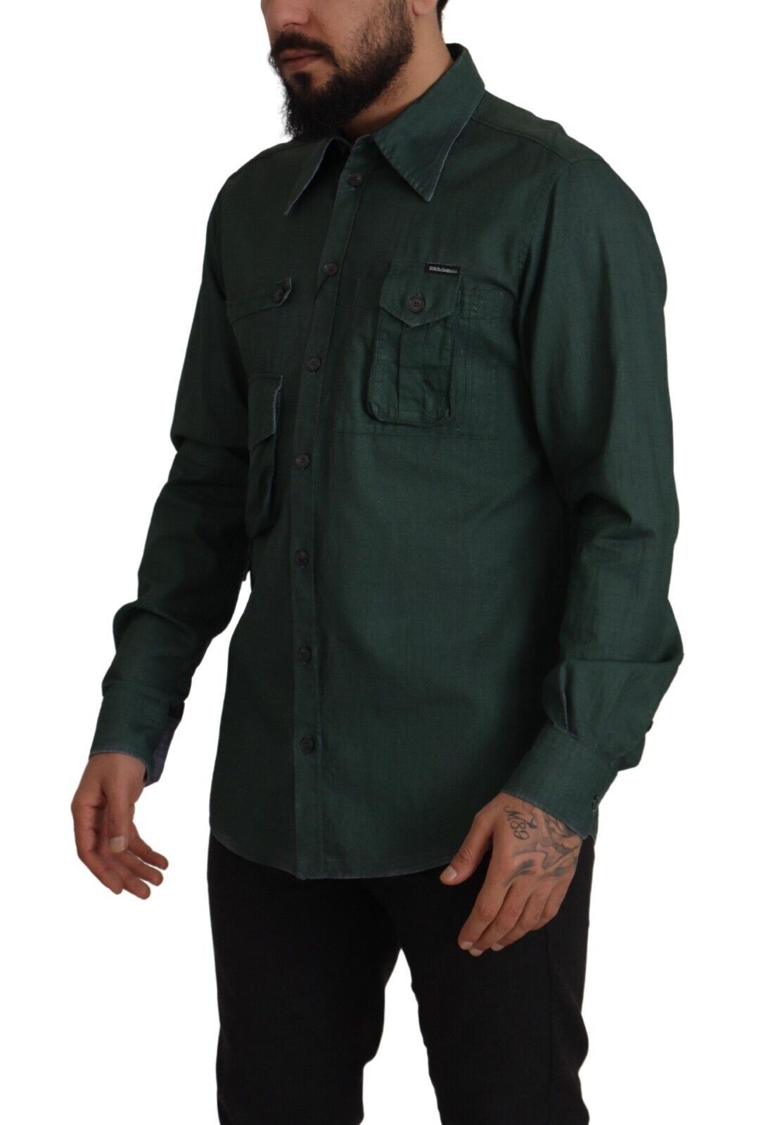 Chemise à manches longues à boutons en vert foncé de Dolce & Gabbana