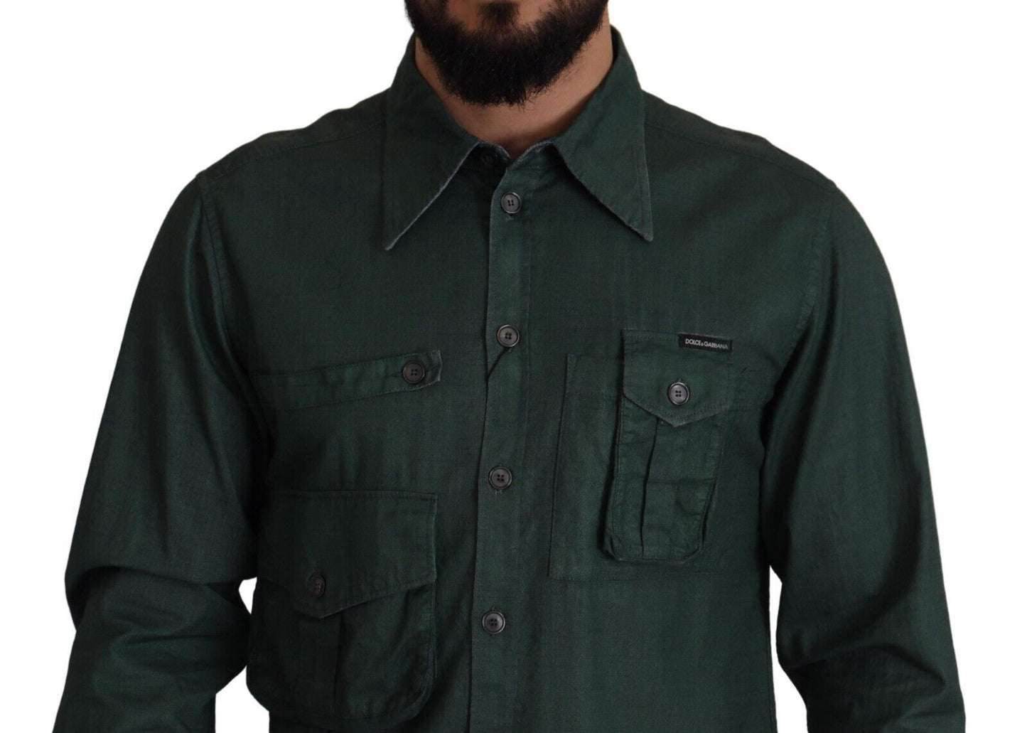 Chemise à manches longues à boutons en vert foncé de Dolce & Gabbana