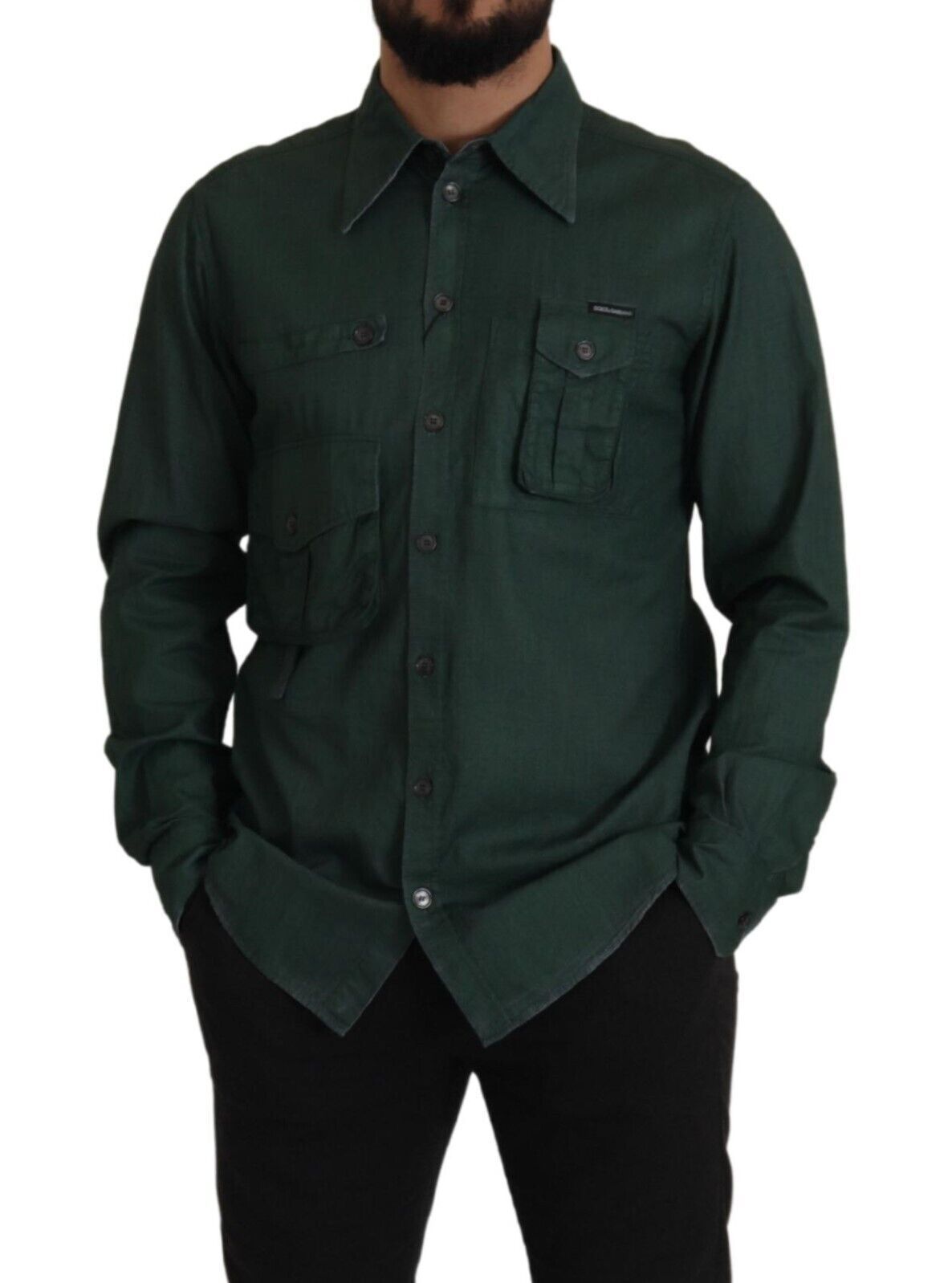 Chemise à manches longues à boutons en vert foncé de Dolce & Gabbana
