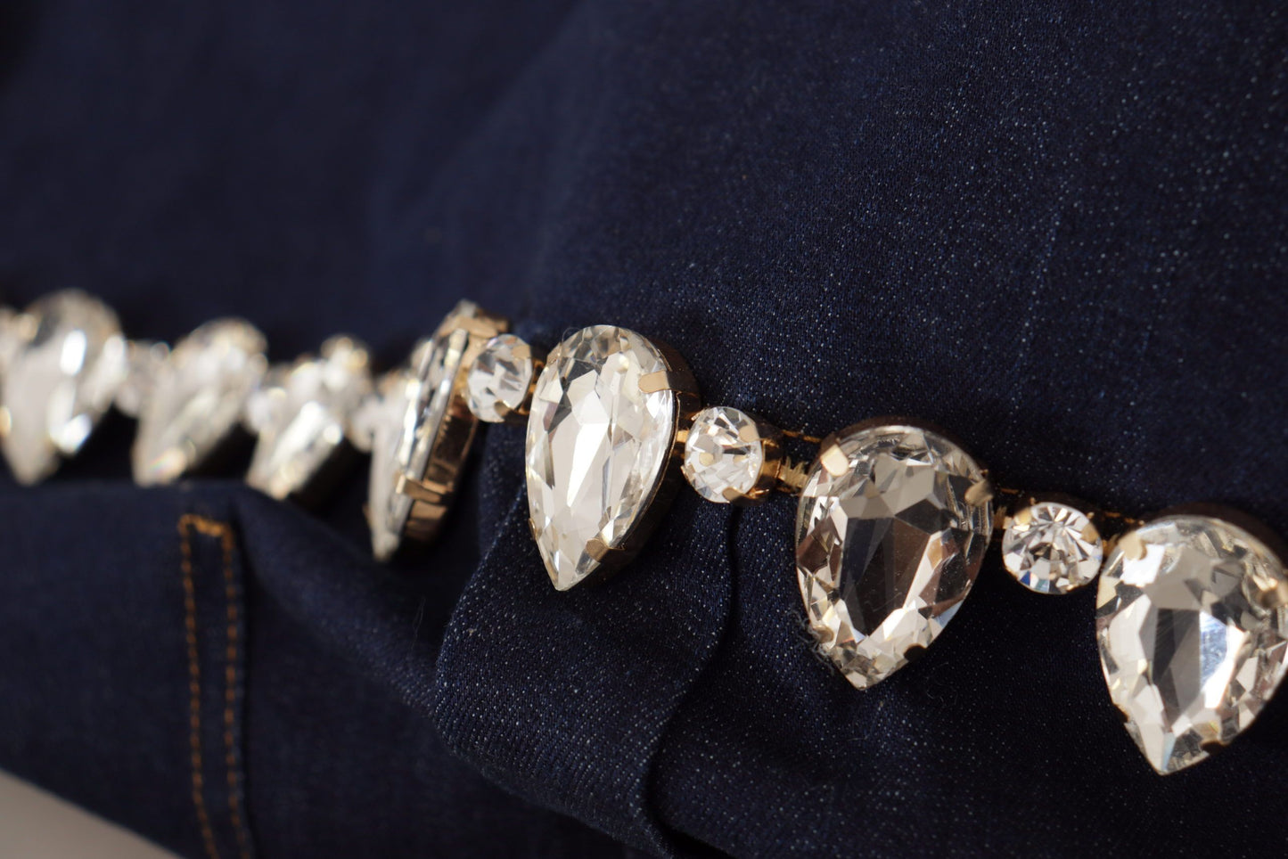 Dolce & Gabbana blauwe denim katoenen jas met kristallen versieringen