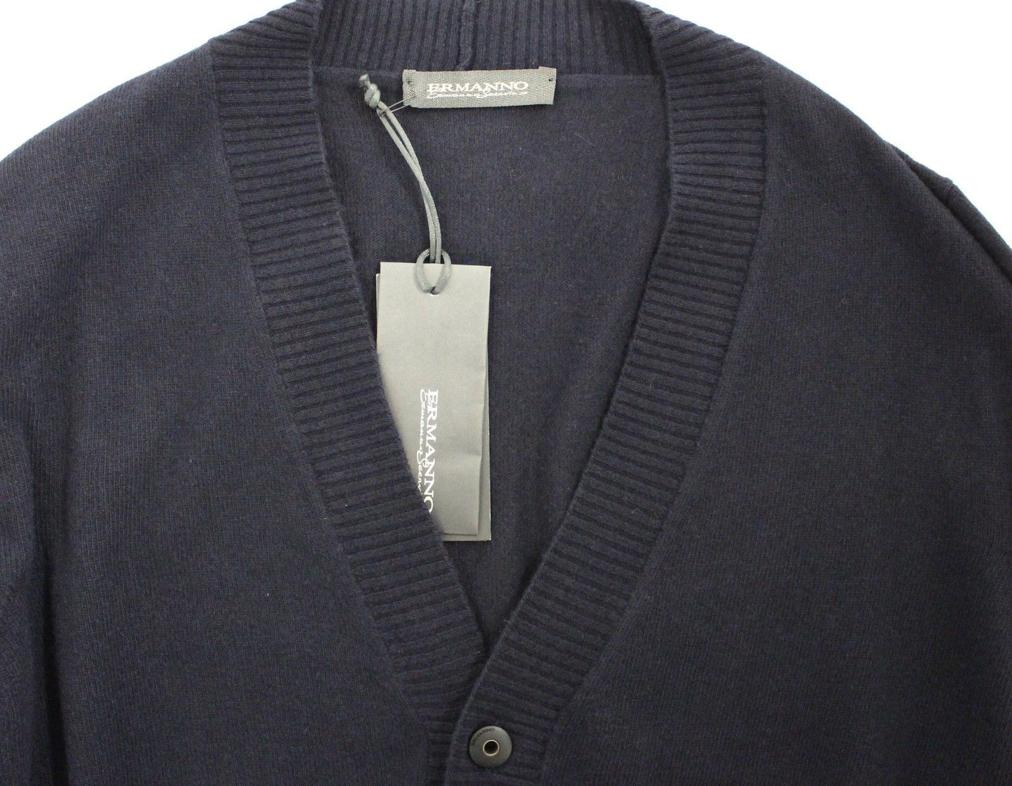 Pull en cachemire et laine bleu à col montant Ermanno Scervino