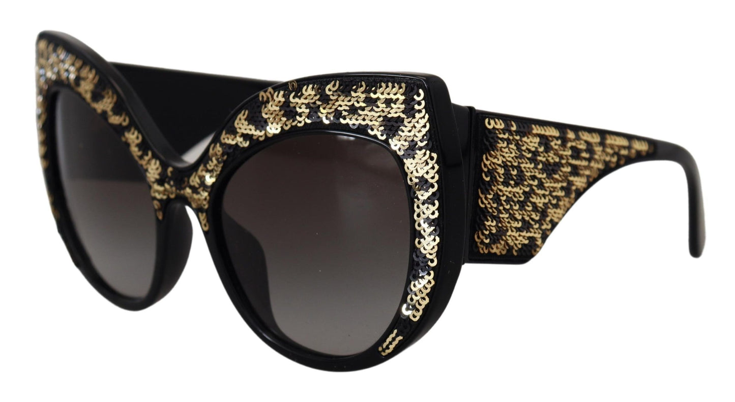 Lunettes de soleil papillon polarisées Dolce & Gabbana noires et dorées à paillettes DG4326