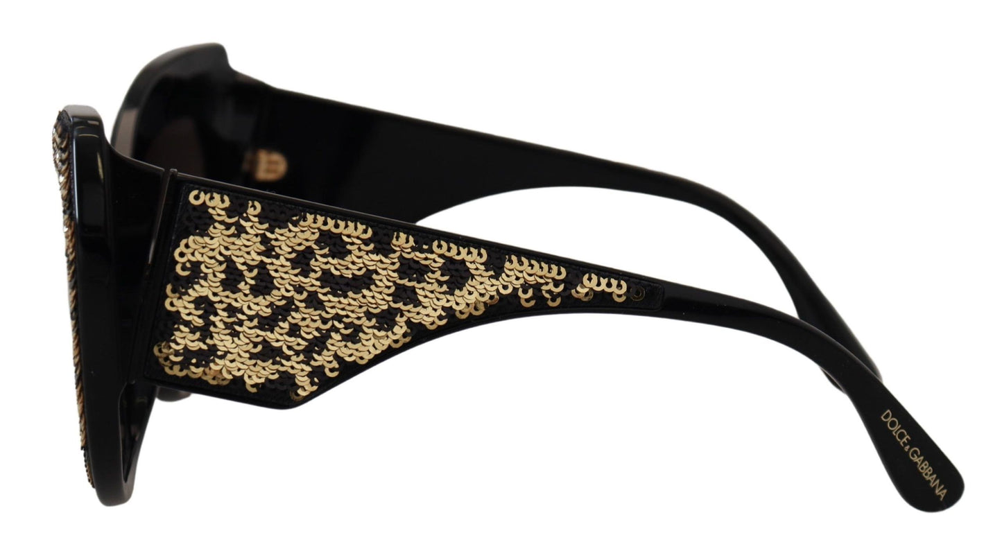 Lunettes de soleil papillon polarisées Dolce & Gabbana noires et dorées à paillettes DG4326