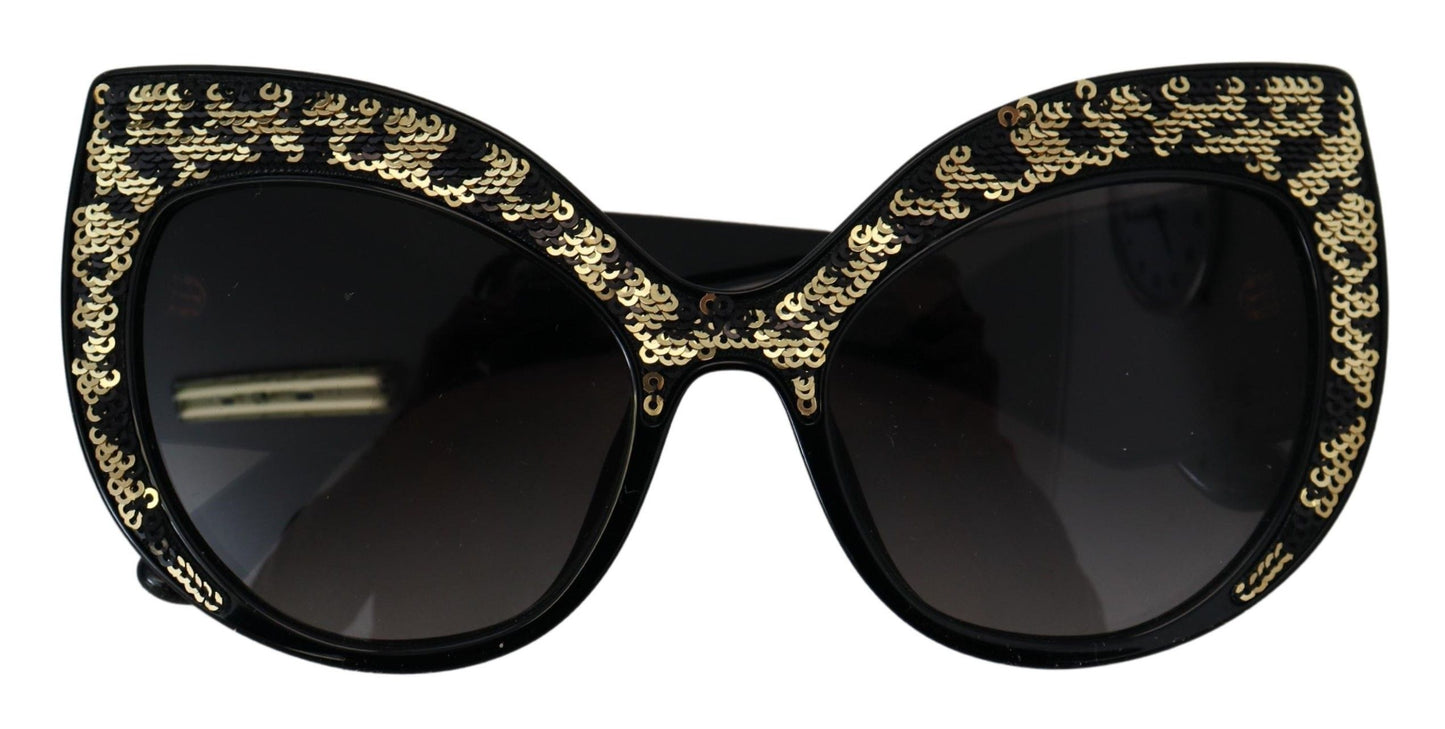 Lunettes de soleil papillon polarisées Dolce & Gabbana noires et dorées à paillettes DG4326