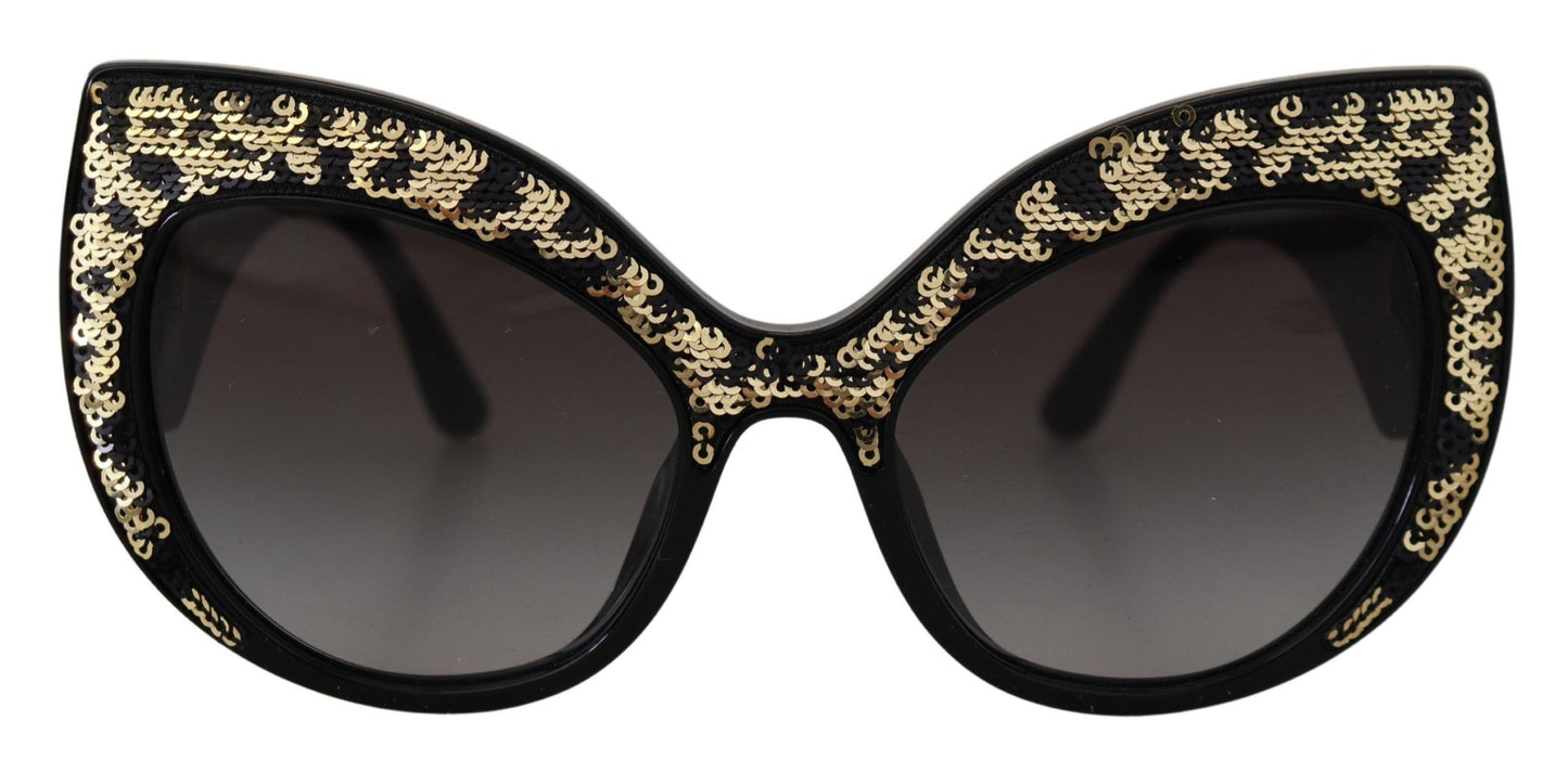 Lunettes de soleil papillon polarisées Dolce & Gabbana noires et dorées à paillettes DG4326