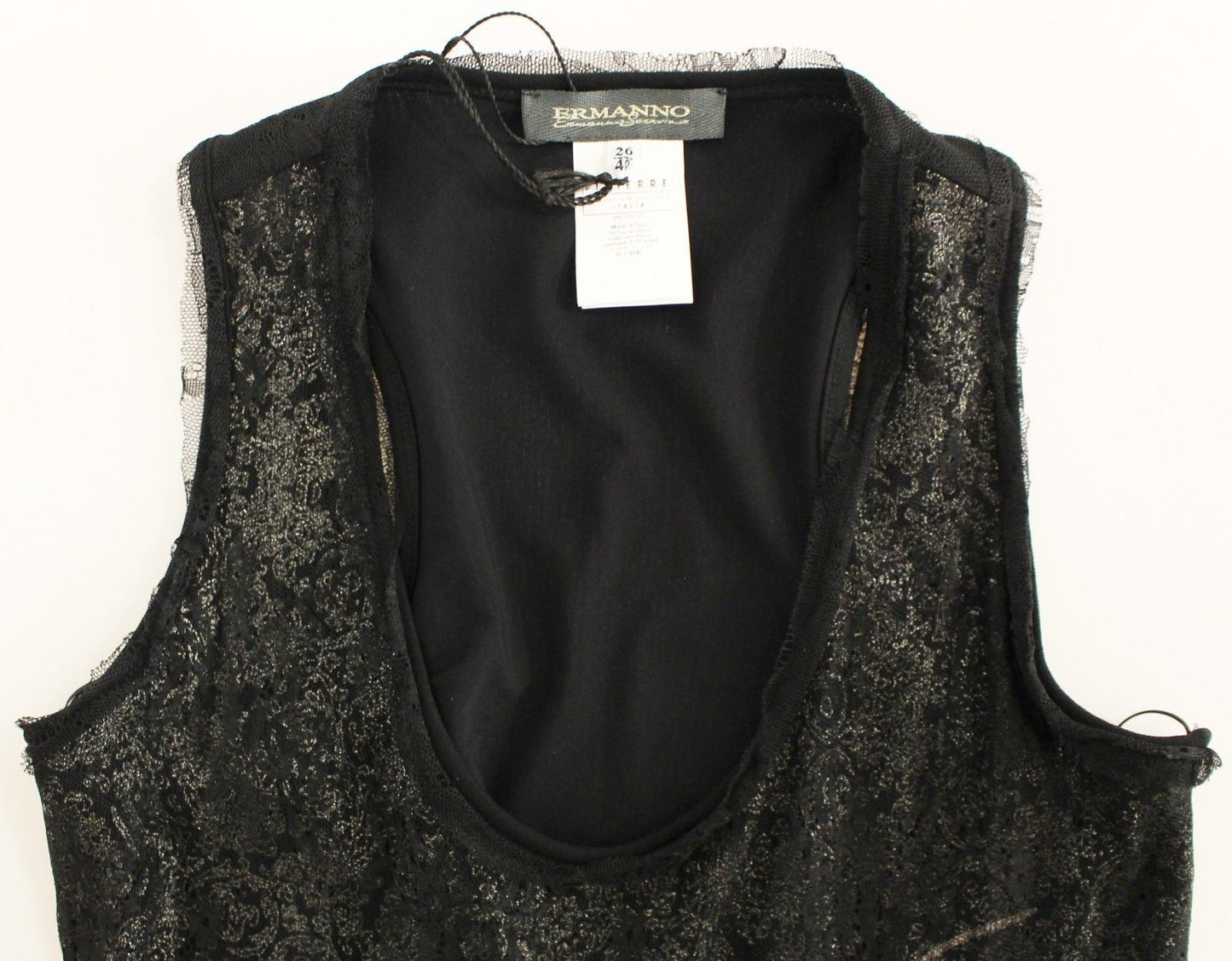 Ermanno Scervino Zwarte Mini Jurk met Stretch en Kantvoering