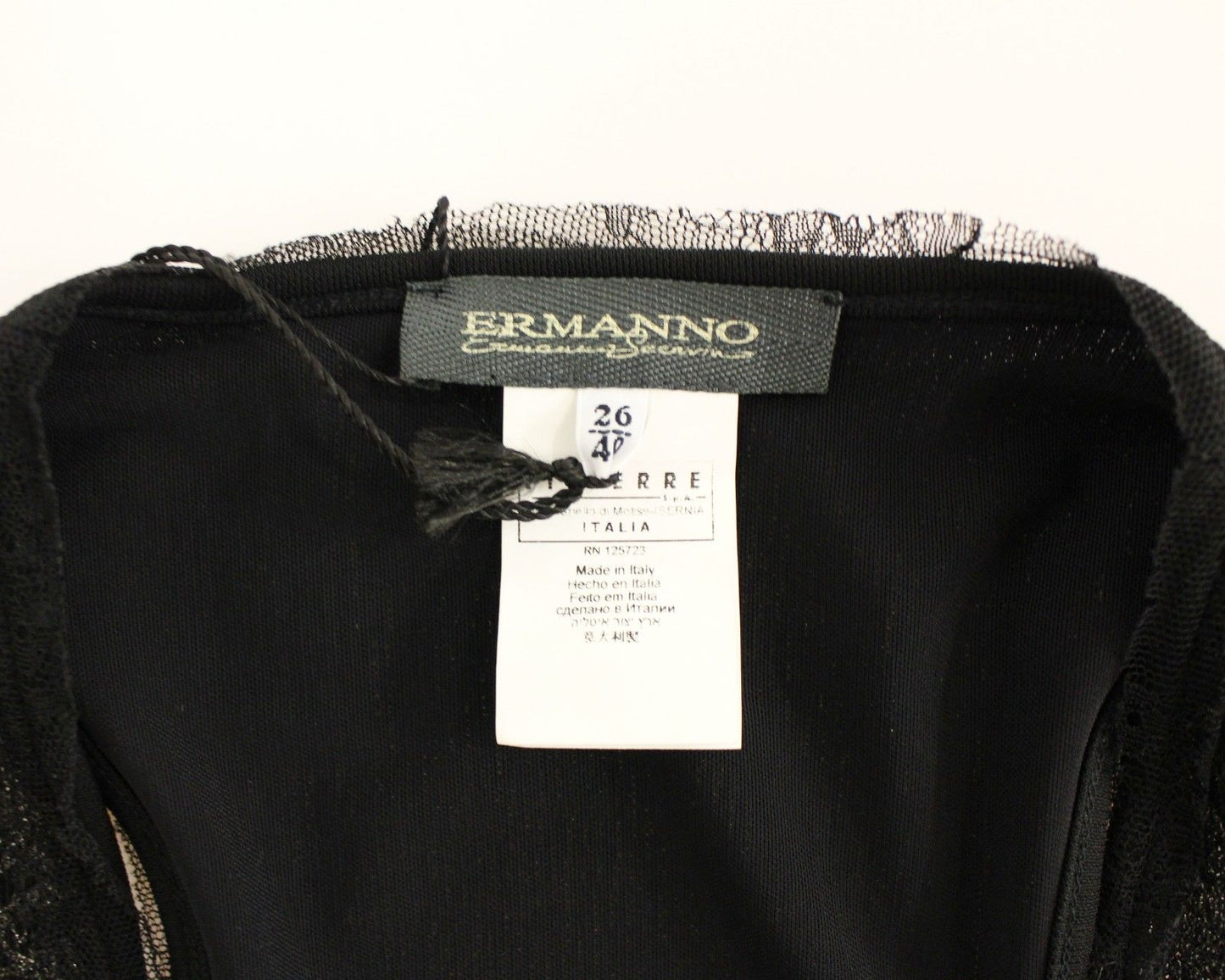 Ermanno Scervino Zwarte Mini Jurk met Stretch en Kantvoering