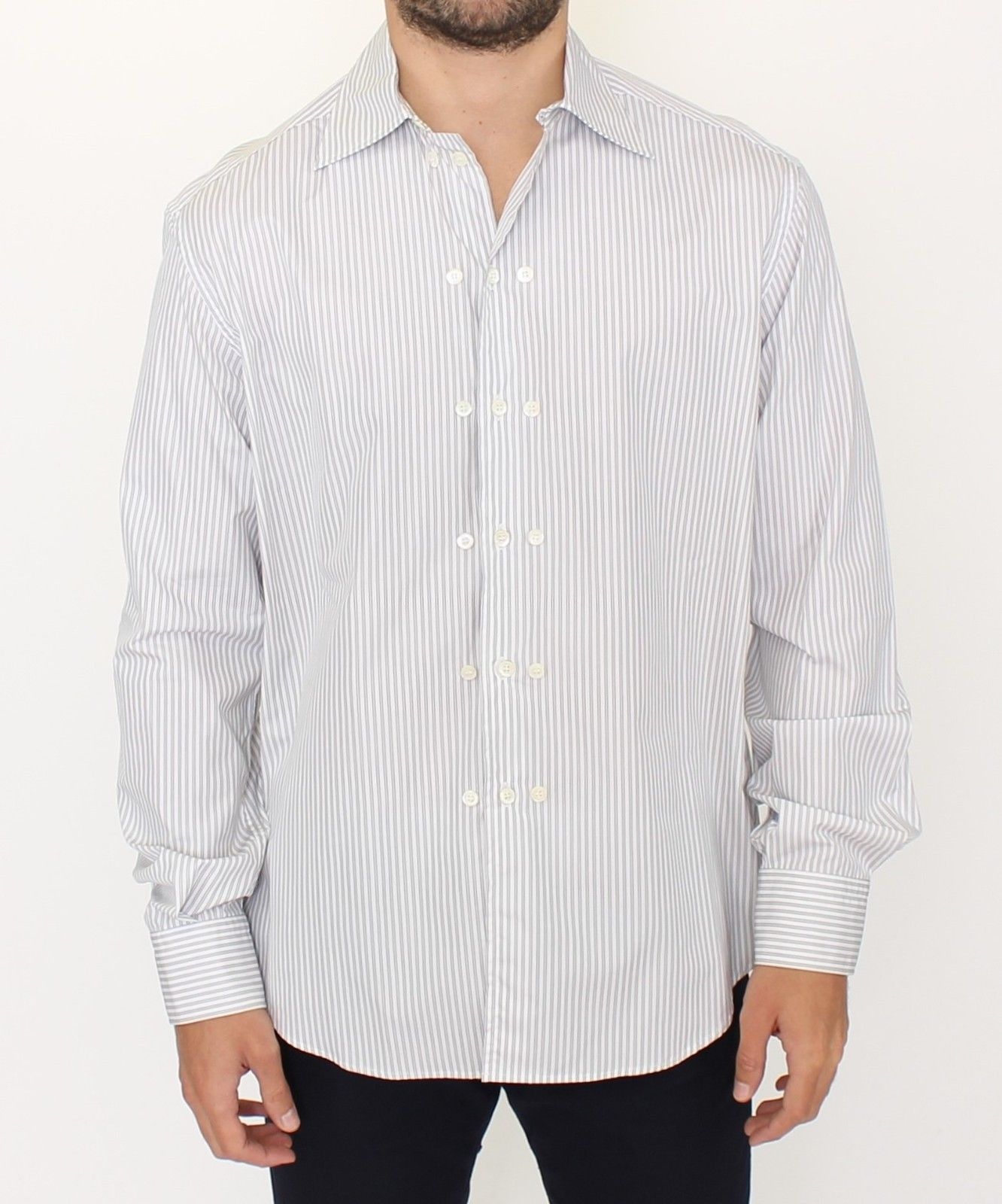 Chemise décontractée à rayures blanches et grises, coupe droite, Ermanno Scervino