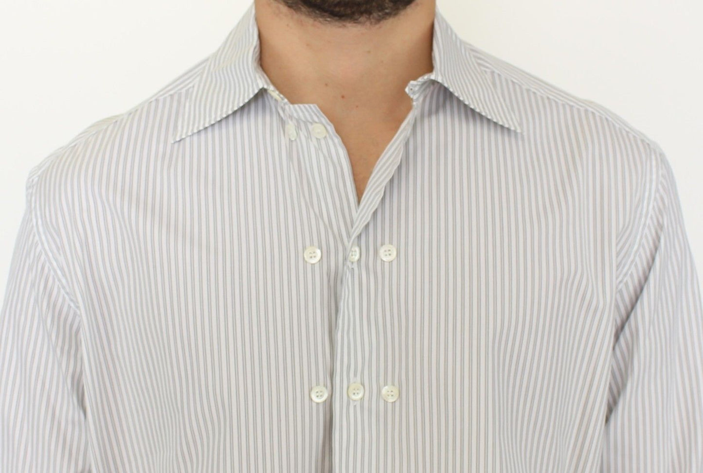Chemise décontractée à rayures blanches et grises, coupe droite, Ermanno Scervino