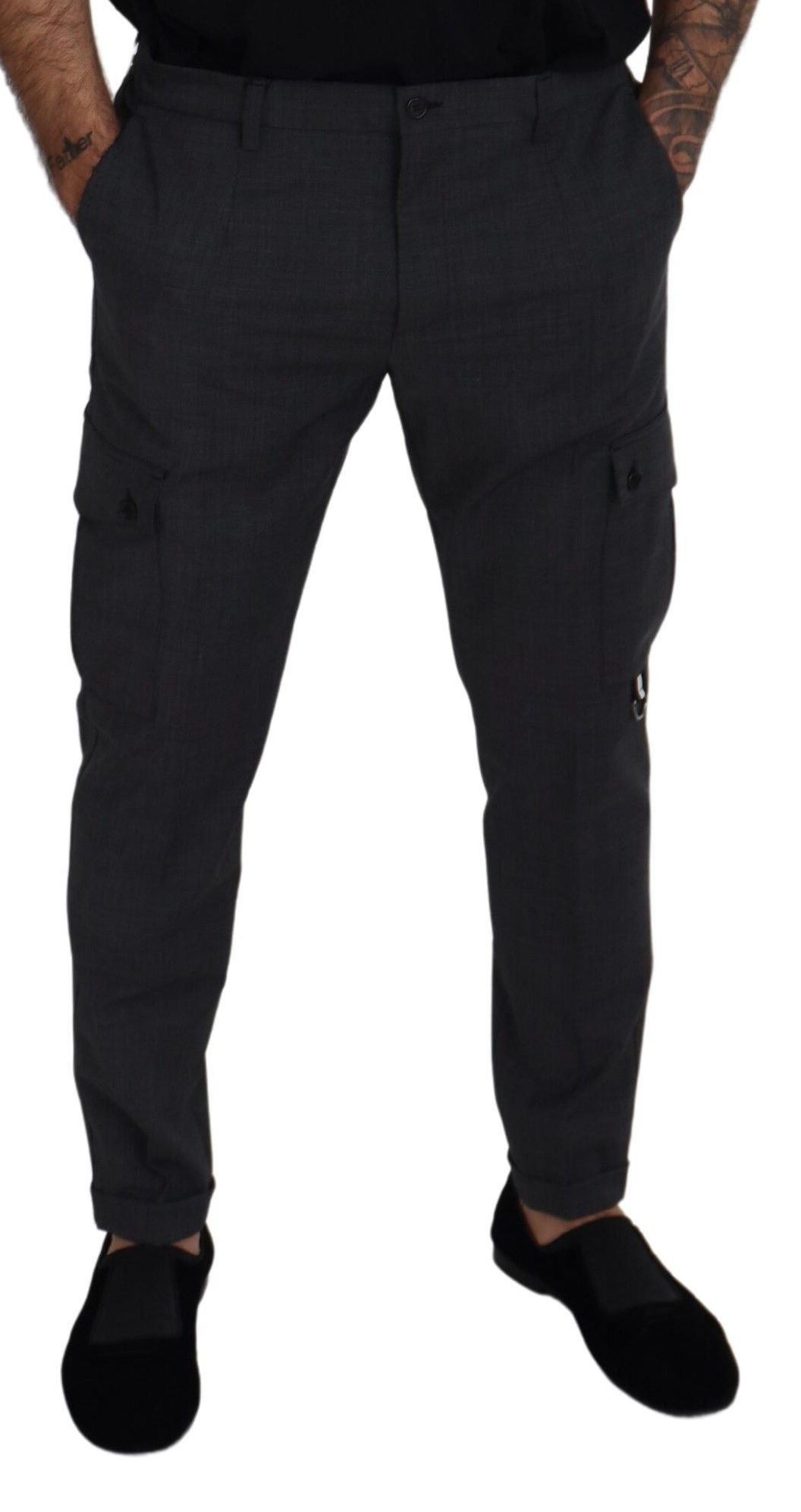 Pantalon cargo à carreaux gris stretch Dolce & Gabbana