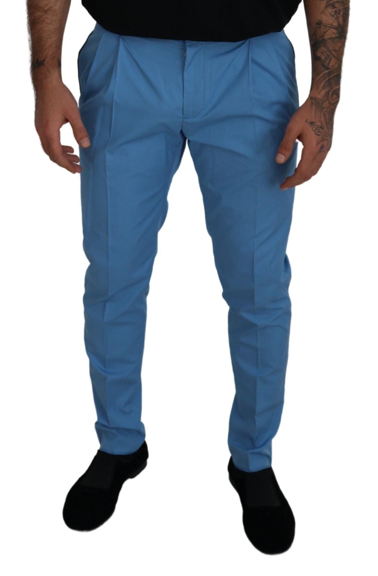 Pantalon chino en coton et soie bleu de Dolce & Gabbana