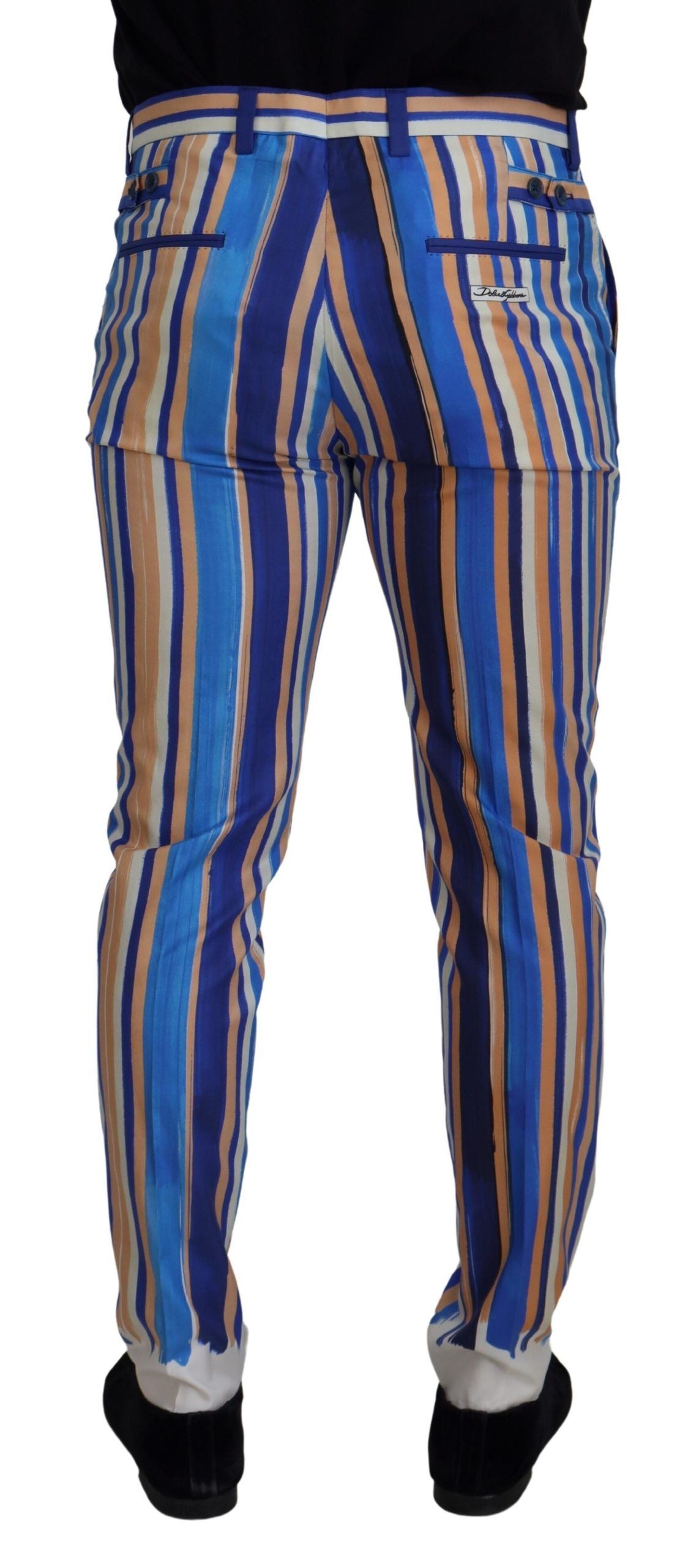 Pantalon slim en coton et soie rayé bleu de Dolce & Gabbana