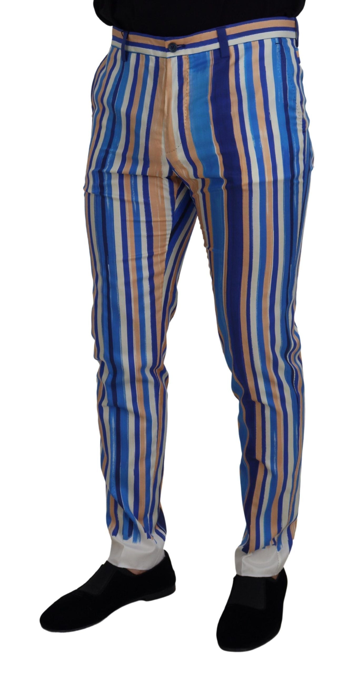 Pantalon slim en coton et soie rayé bleu de Dolce & Gabbana