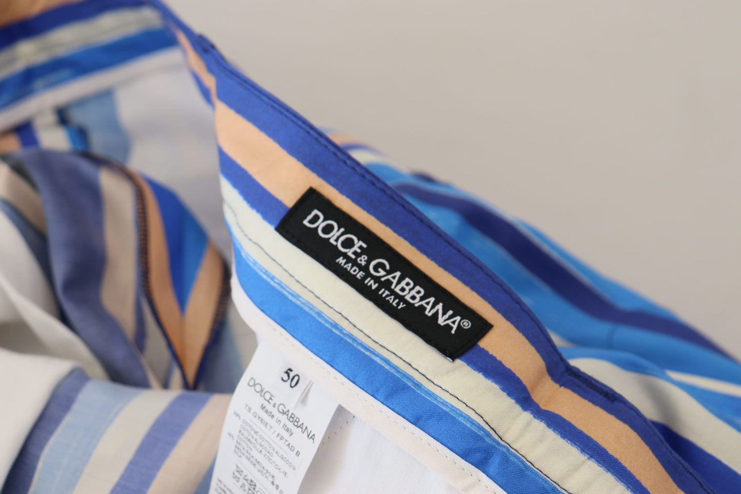 Pantalon slim en coton et soie rayé bleu de Dolce & Gabbana