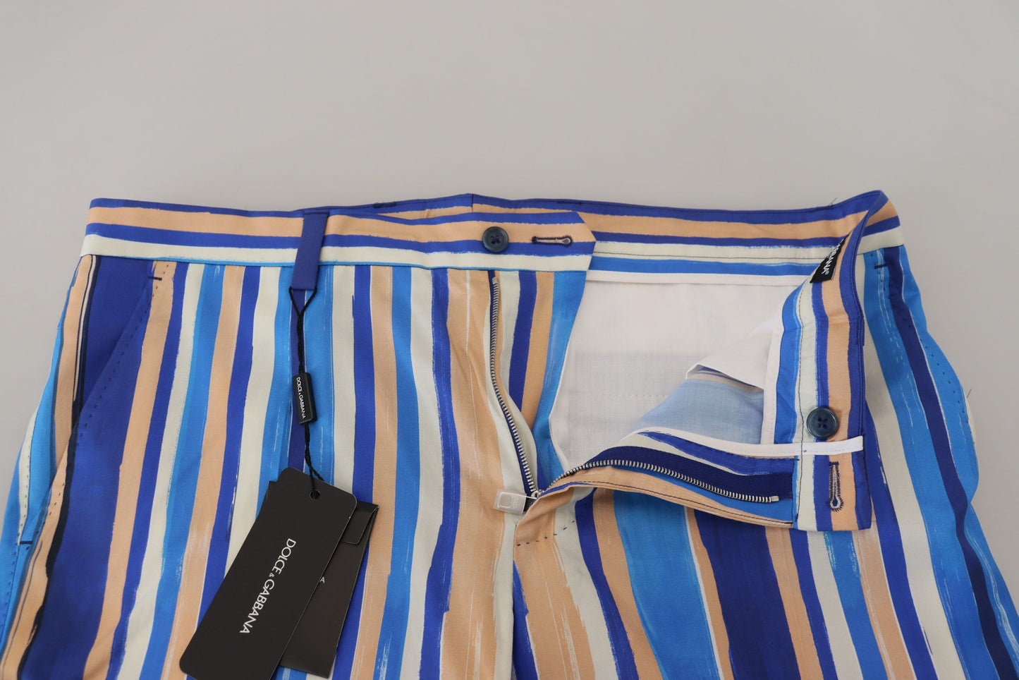 Pantalon slim en coton et soie rayé bleu de Dolce & Gabbana