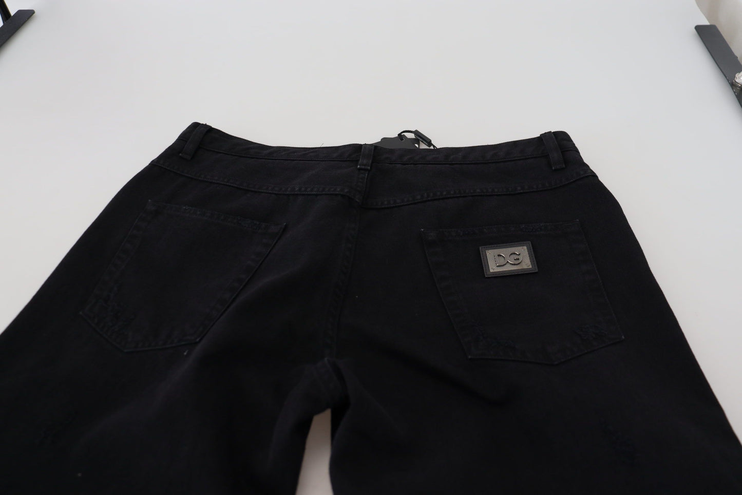 Jeans en coton noir, taille normale, coupe ample et déchirés de Dolce & Gabbana