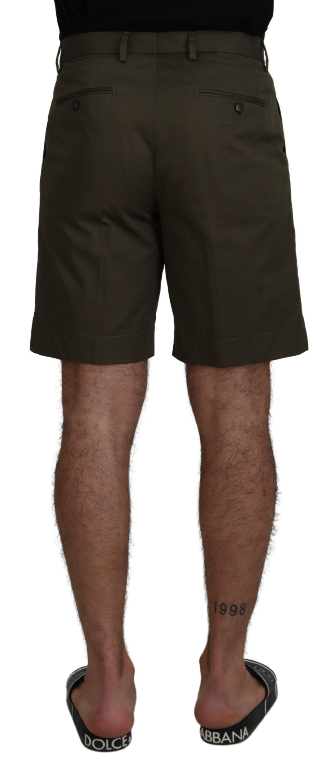 Shorts décontractés en coton vert à pinces Dolce & Gabbana