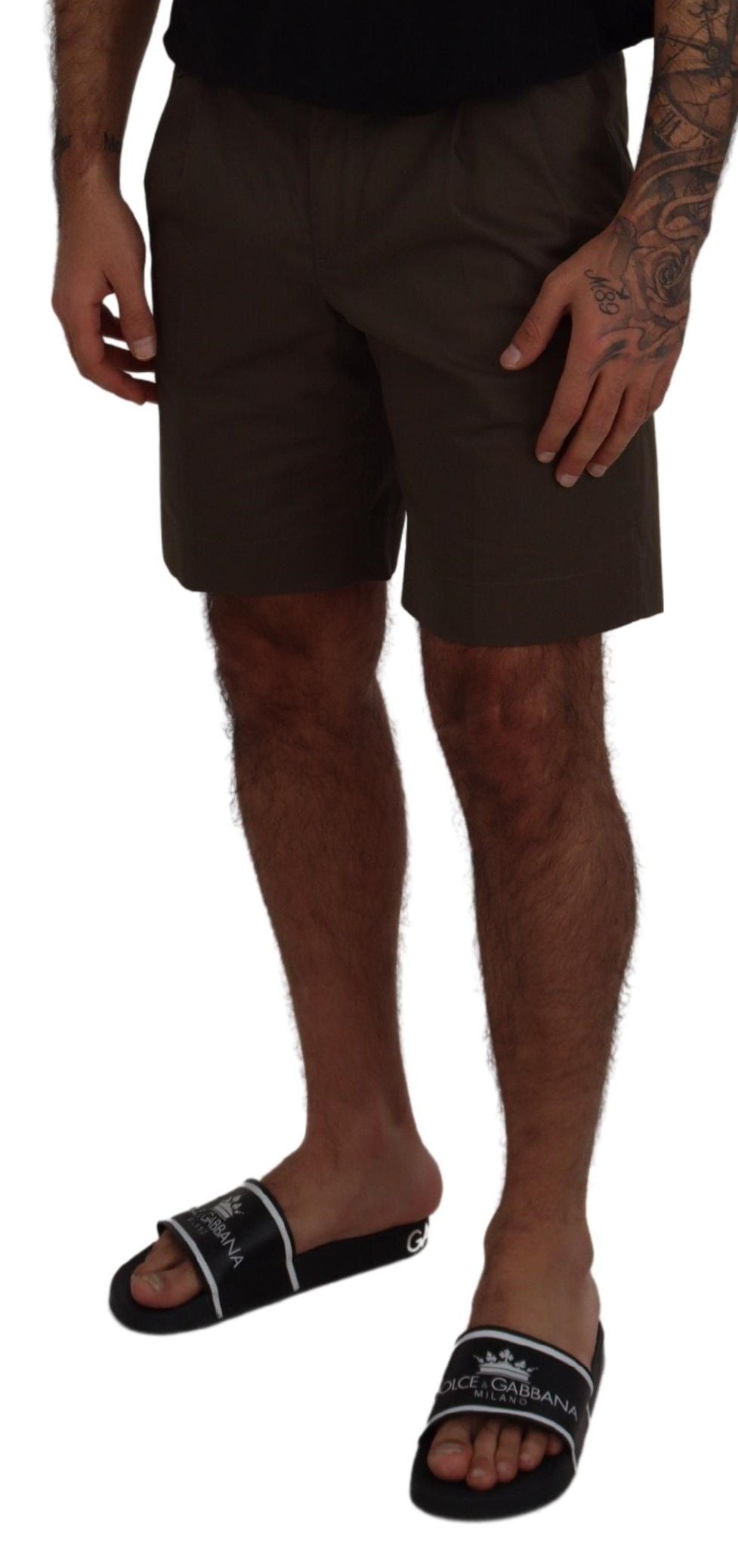 Shorts décontractés en coton vert à pinces Dolce & Gabbana