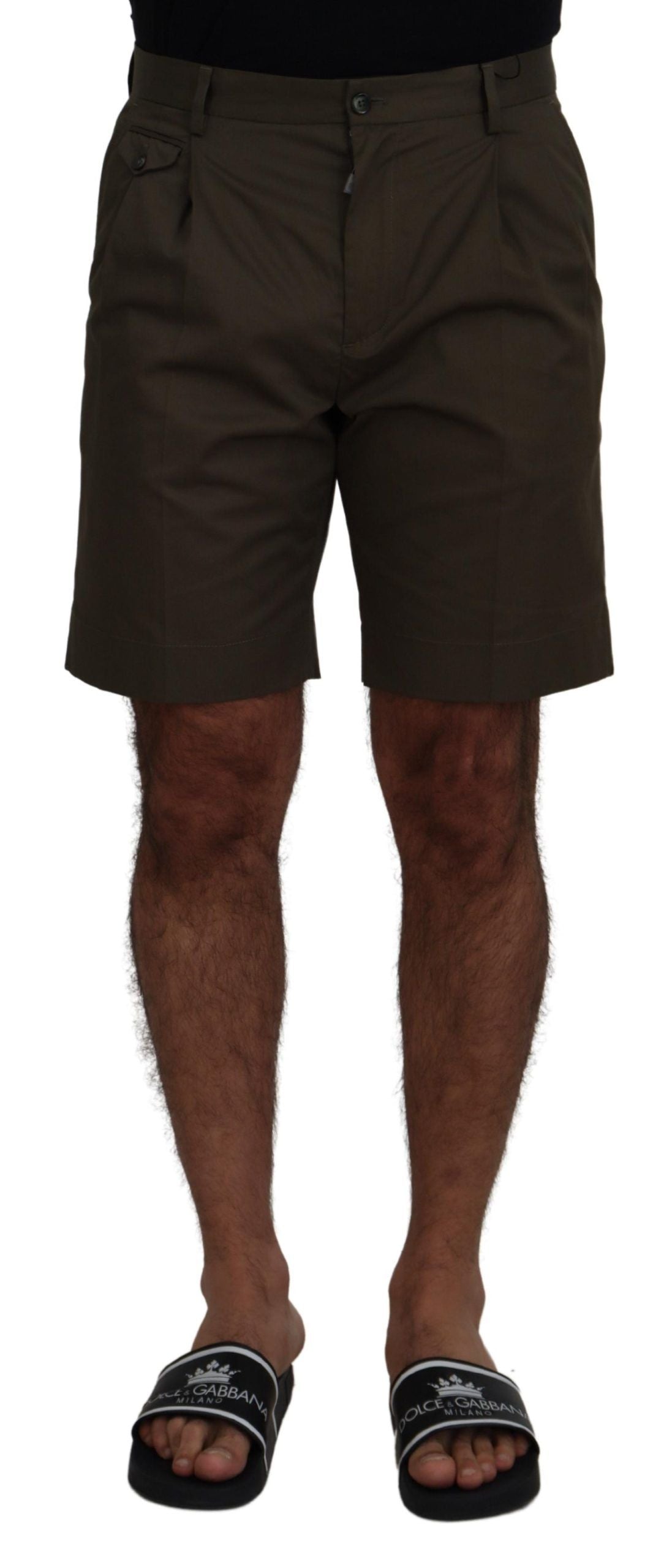 Shorts décontractés en coton vert à pinces Dolce & Gabbana