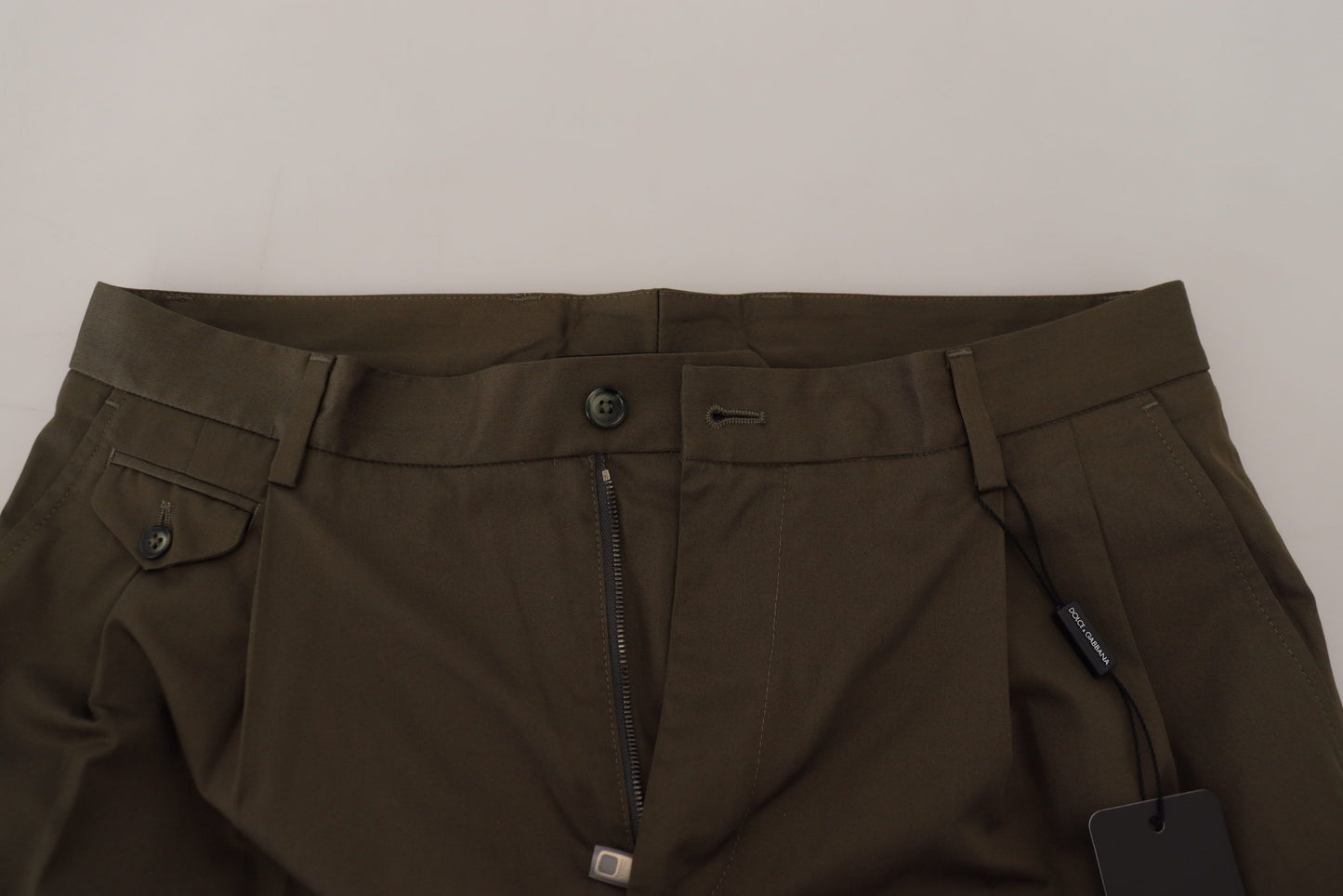 Shorts décontractés en coton vert à pinces Dolce & Gabbana
