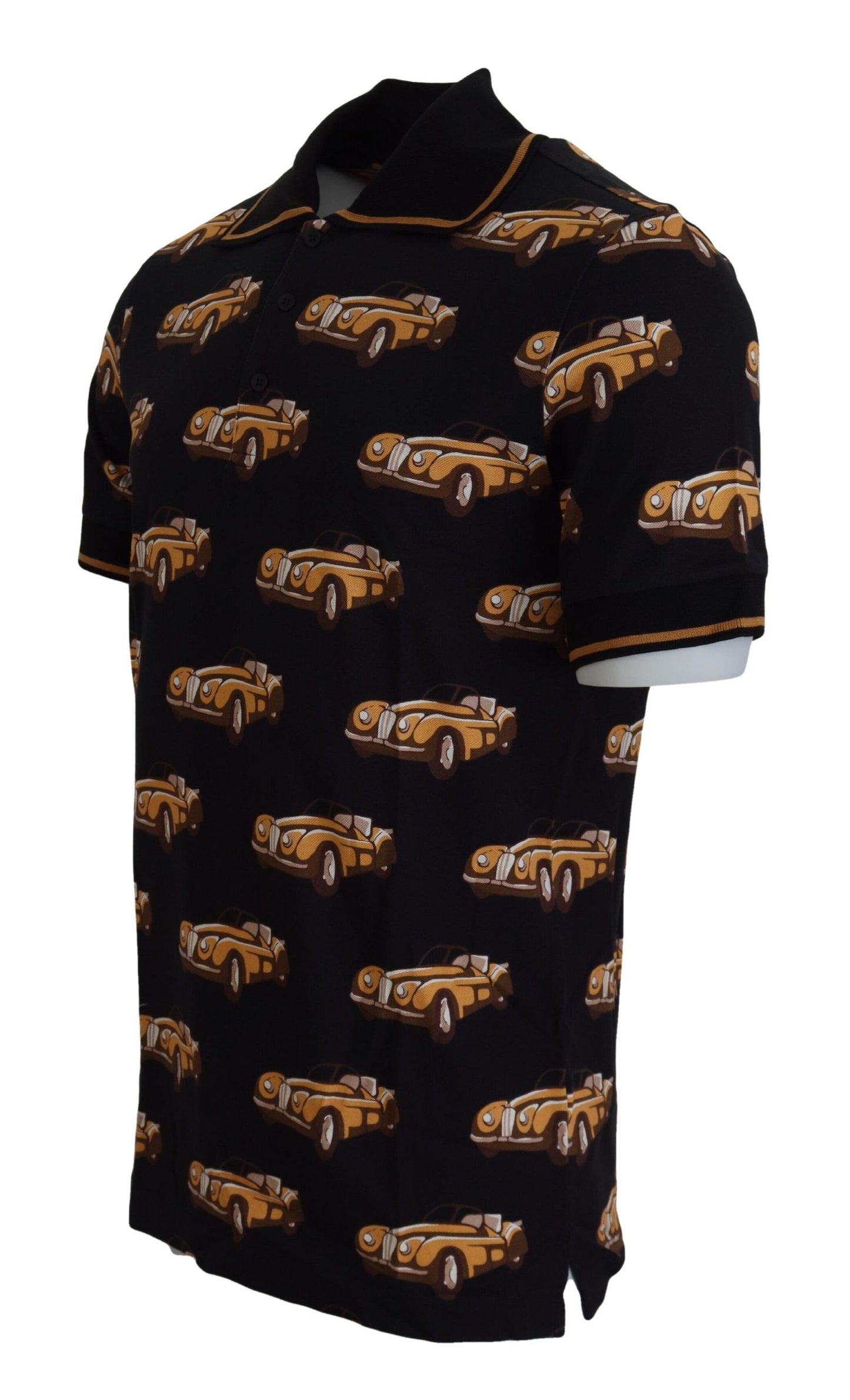 T-shirt polo à manches courtes noir avec imprimé de voiture de Dolce & Gabbana